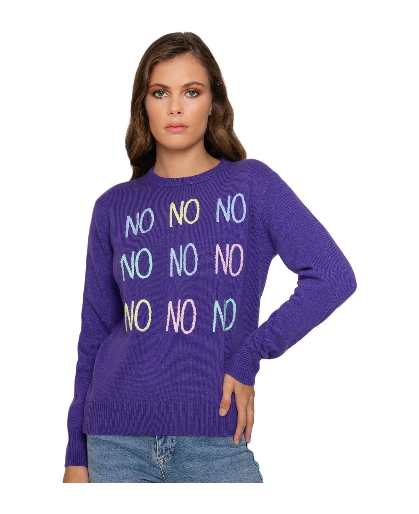 MC2 Saint Barth Woman Sweater With No No No Embroidery - PURPLE