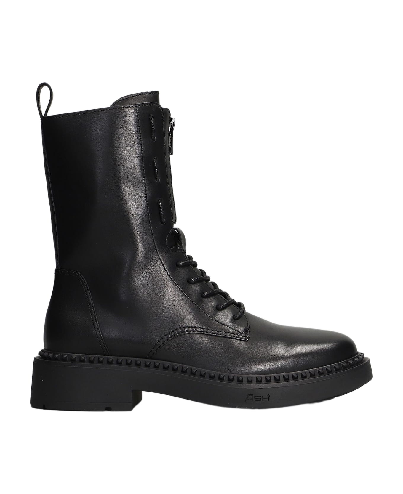 Ash Misty Combat Boots In Black Leather - black