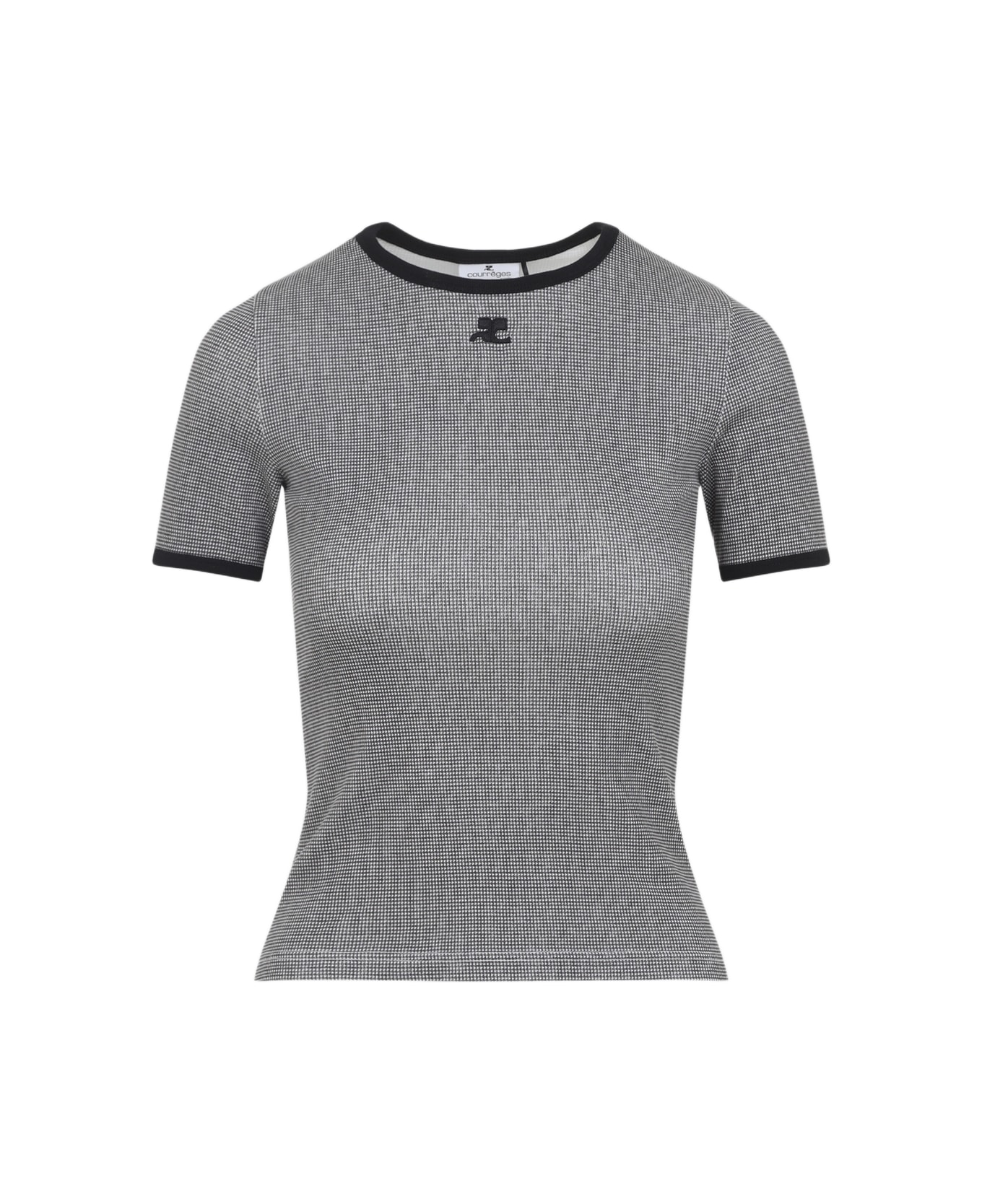 Courrèges Houndstooth Contrast T-shirt - Houndstooth Black