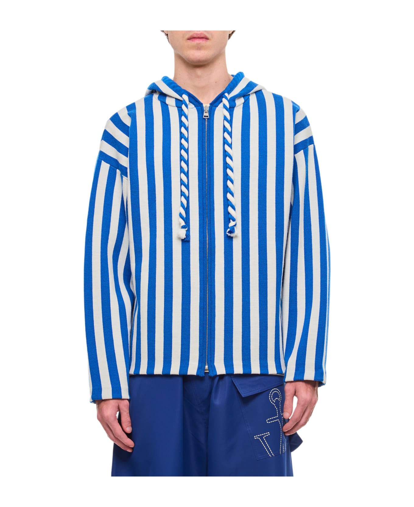 J.W. Anderson Striped Zipped Anchor Hoodie - Blue