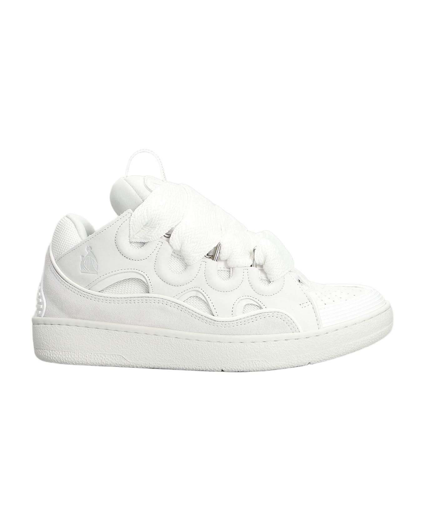 Lanvin Curb Sneakers In White Suede And Leather - white
