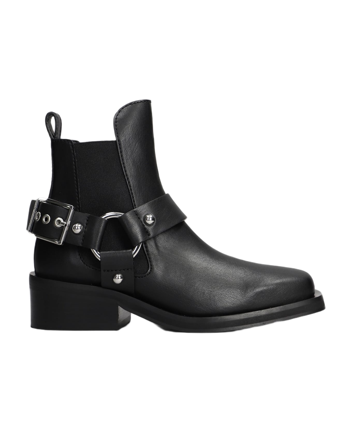 Ganni High Heels Ankle Boots In Black Leather - Black ブーツ