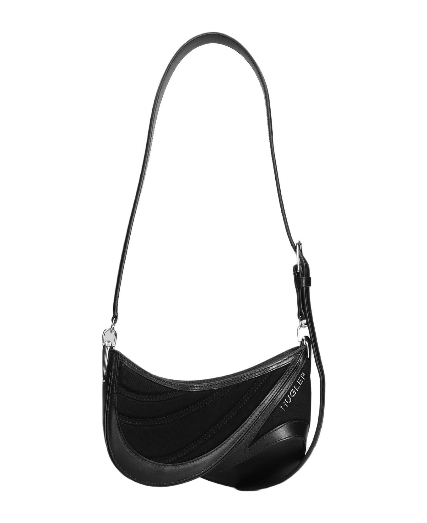 Mugler Shoulder Bag In Black Leather And Fabric - Black トートバッグ