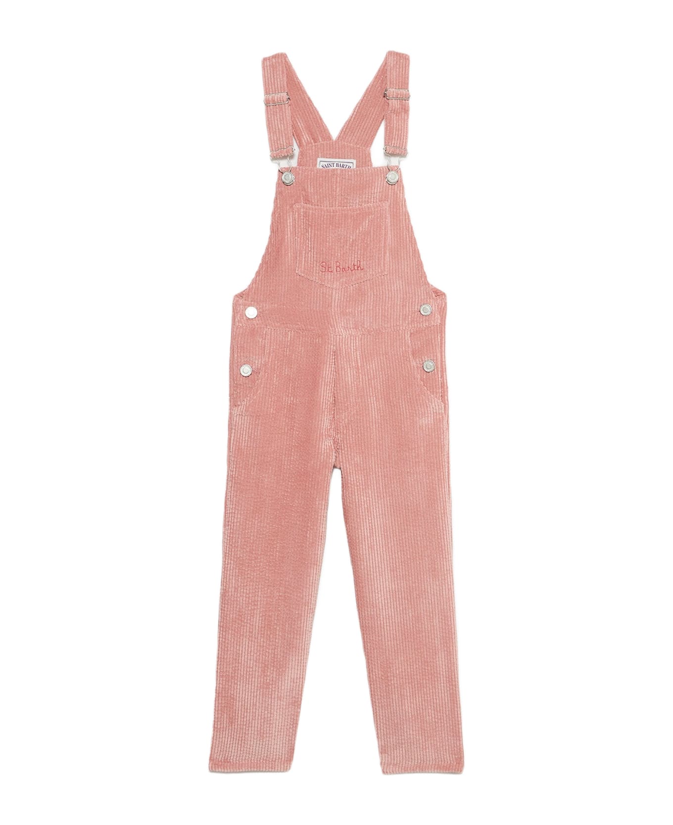 MC2 Saint Barth Girl Pink Corduroy Salopette With St. Barth Embroidery - PINK
