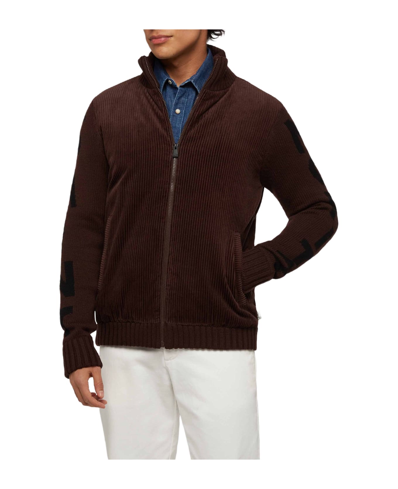MC2 Saint Barth Brown Padded Jacket Whistler With Knitted Sleeves