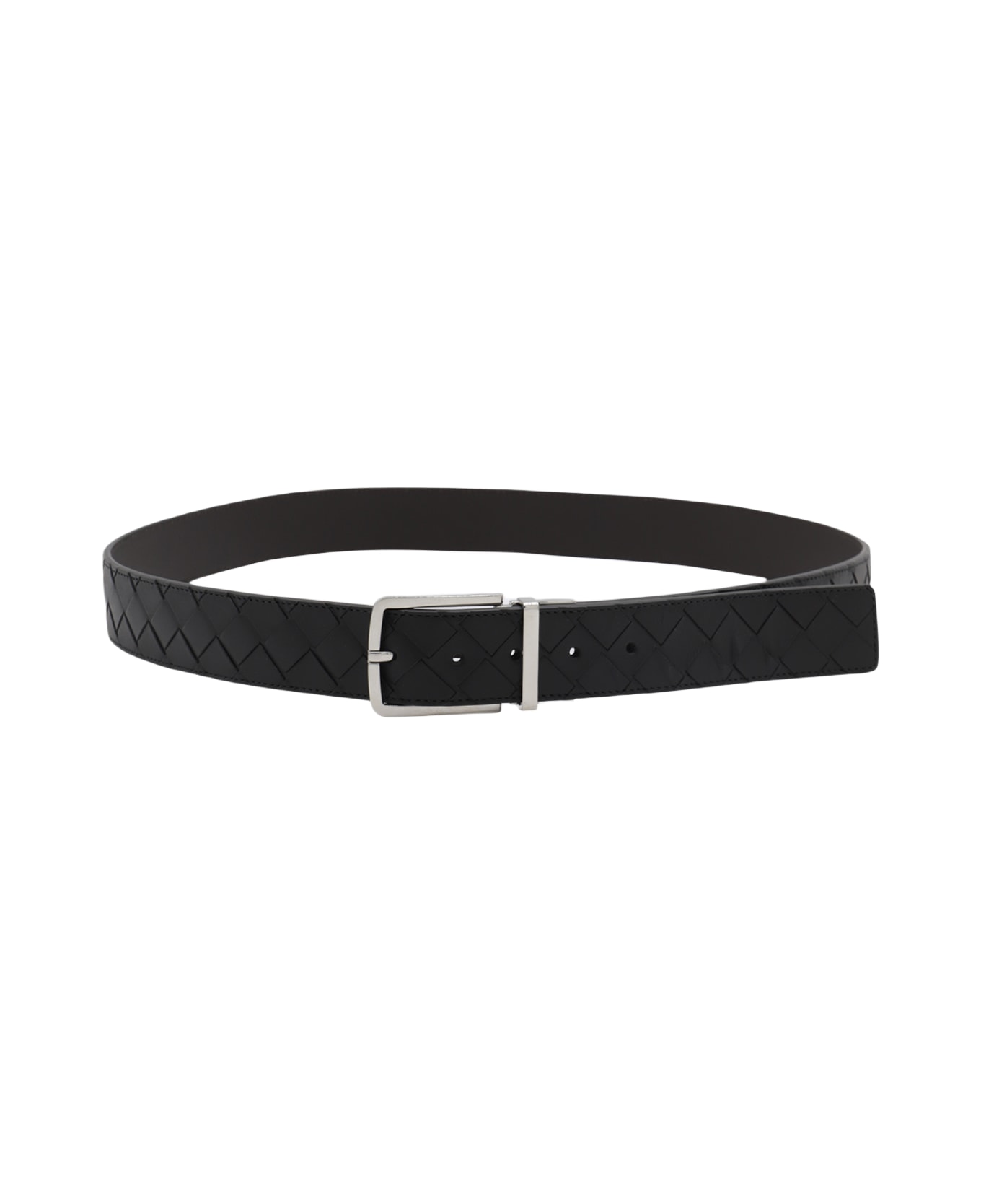 Bottega Veneta Black And Silver Leather Belt - BLACK/FONDANT
