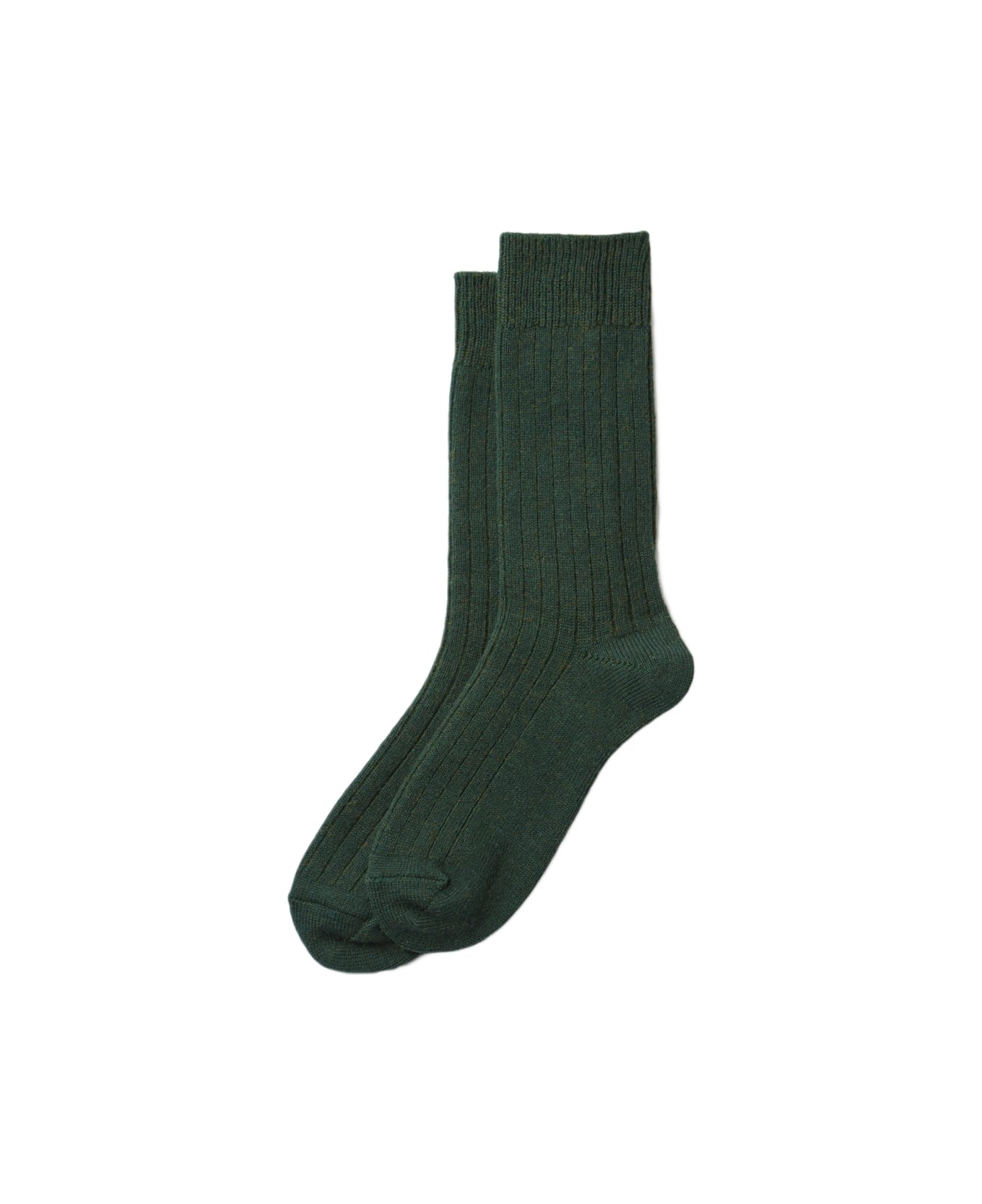 Rototo Cotton Wool Ribbed Crew Socks - D.green