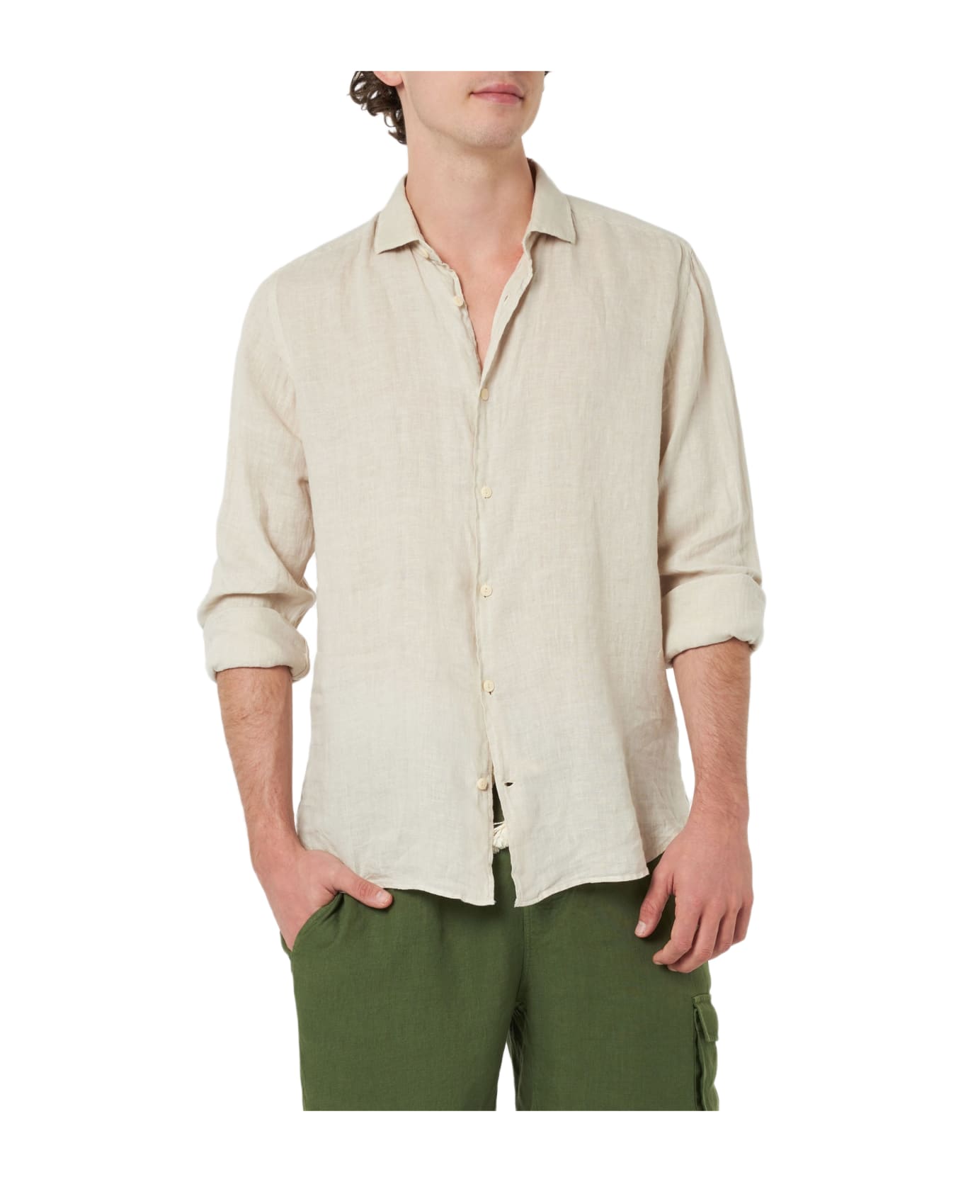 MC2 Saint Barth Man Off-white Linen Shirt Pamplona - WHITE