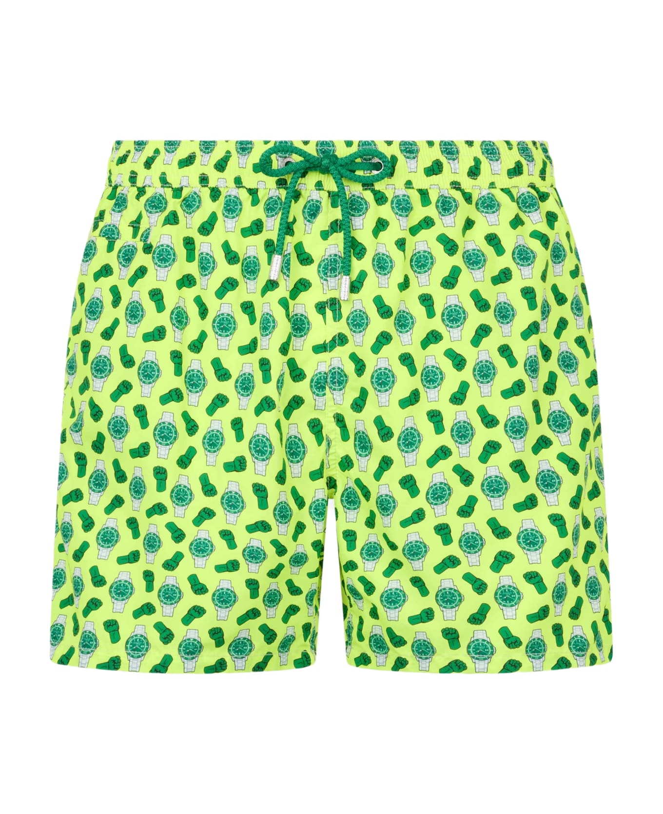 MC2 Saint Barth Man Lightweight Fabric Swim-shorts Lighting Micro Fantasy With Watches Print - YELLOW