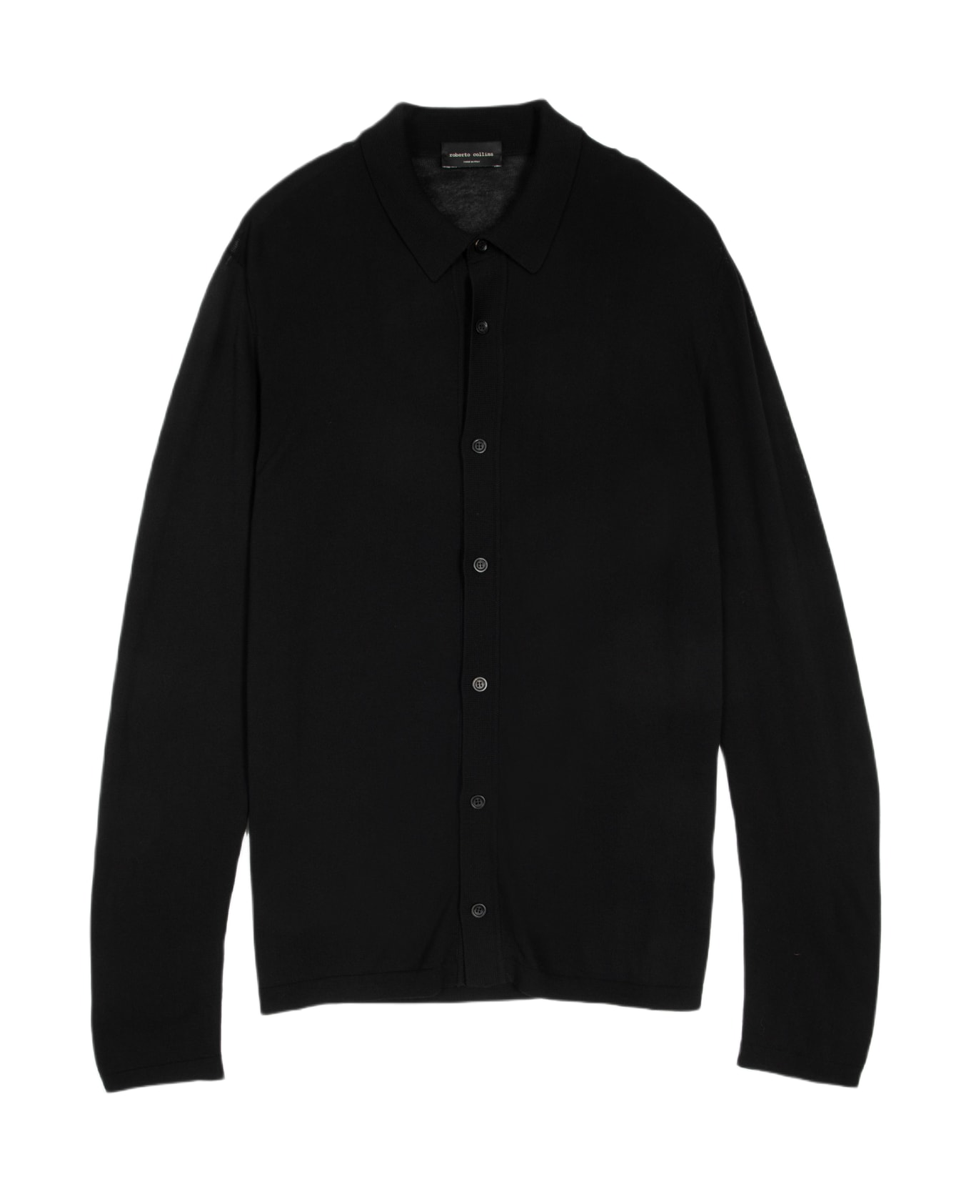 Roberto Collina Camicia Ml Black cotton knit shirt with long sleeves - Nero