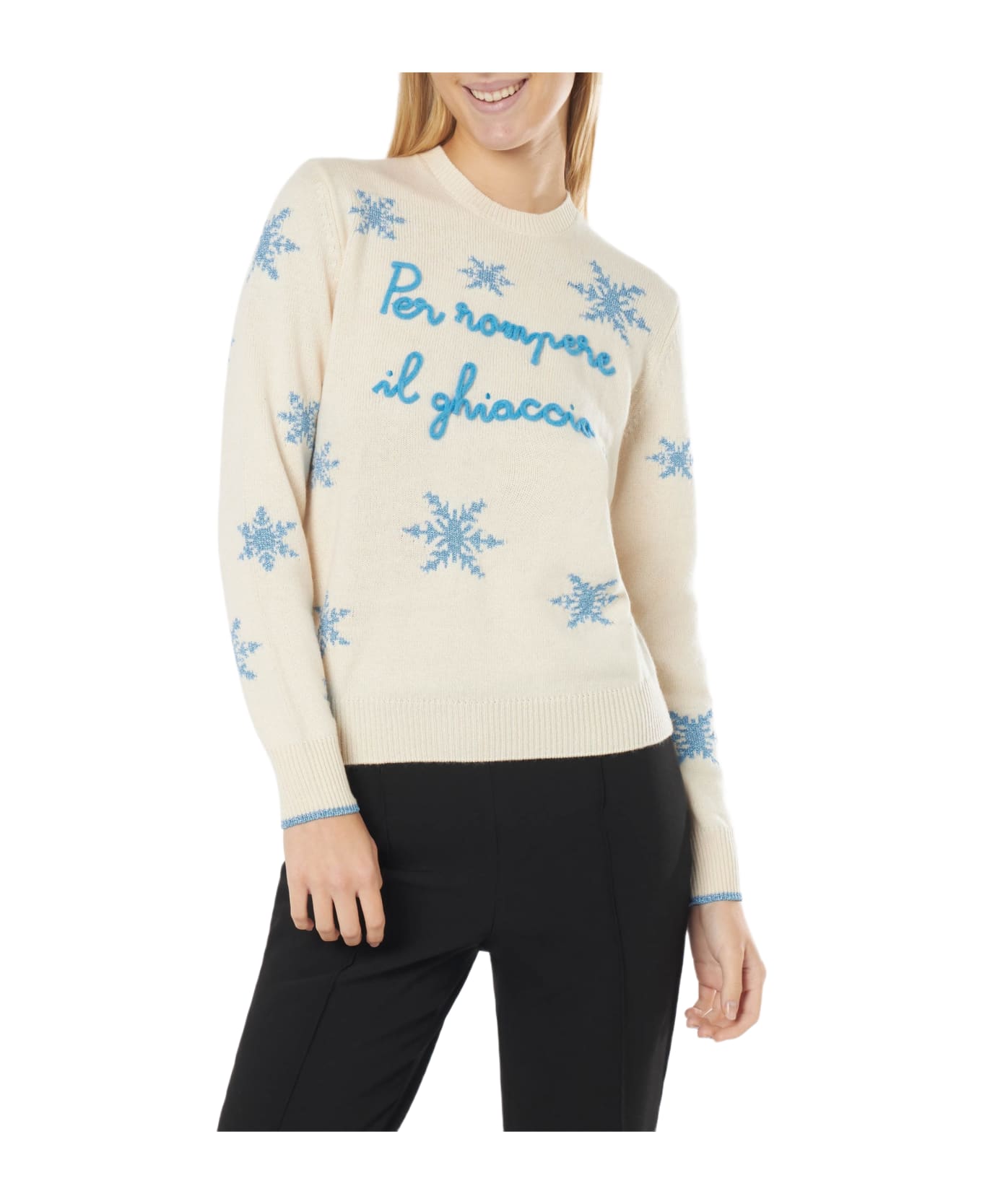 MC2 Saint Barth Woman Crewneck Sweater With Per Rompere Il Ghiaccio Embroidery - WHITE