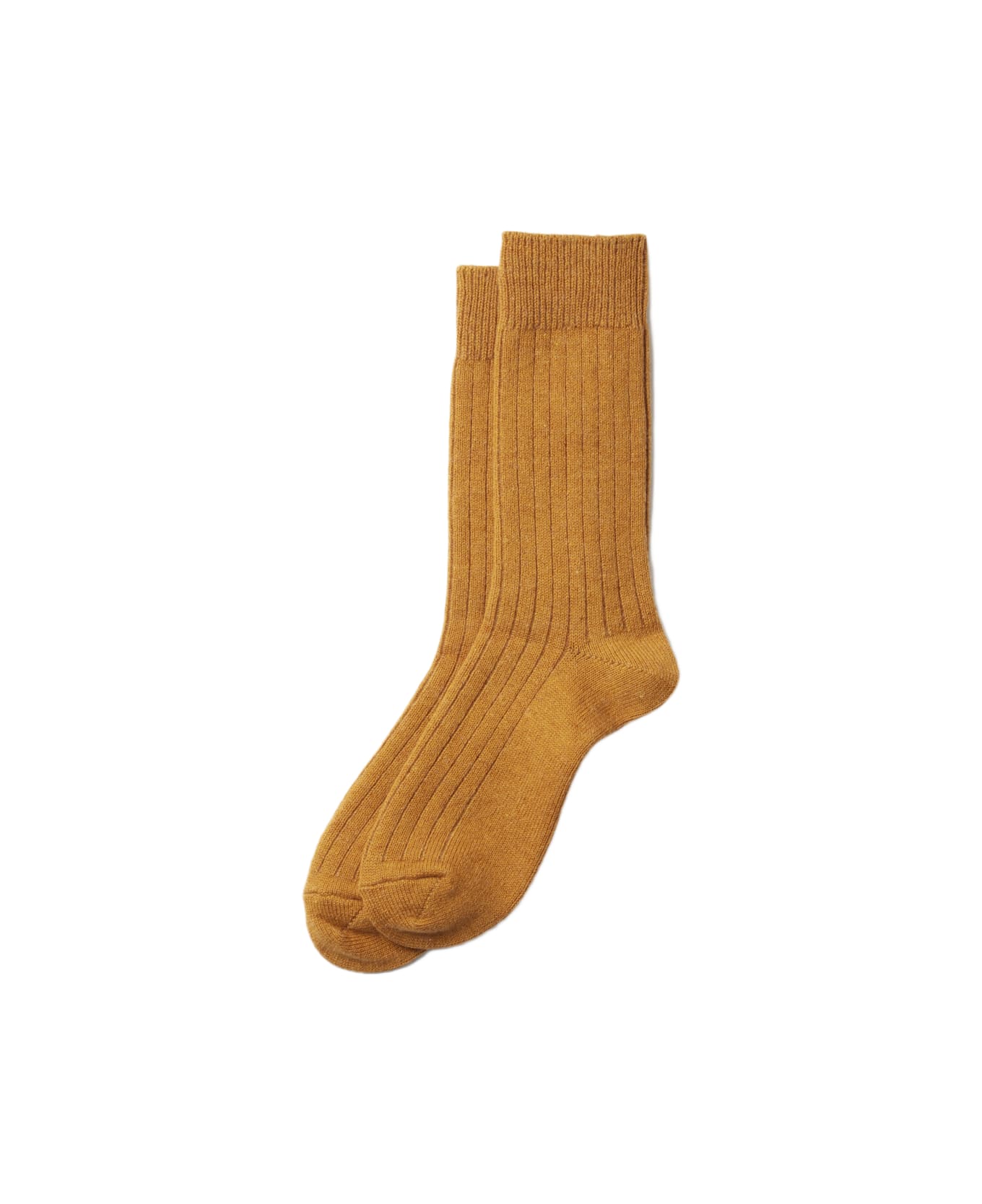 Rototo Cotton Wool Ribbed Crew Socks - Gold