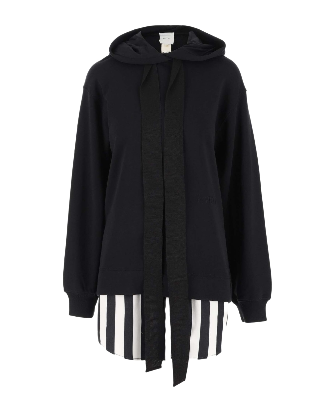 Patou Hoodie With Poplin Insert And Logo - Black