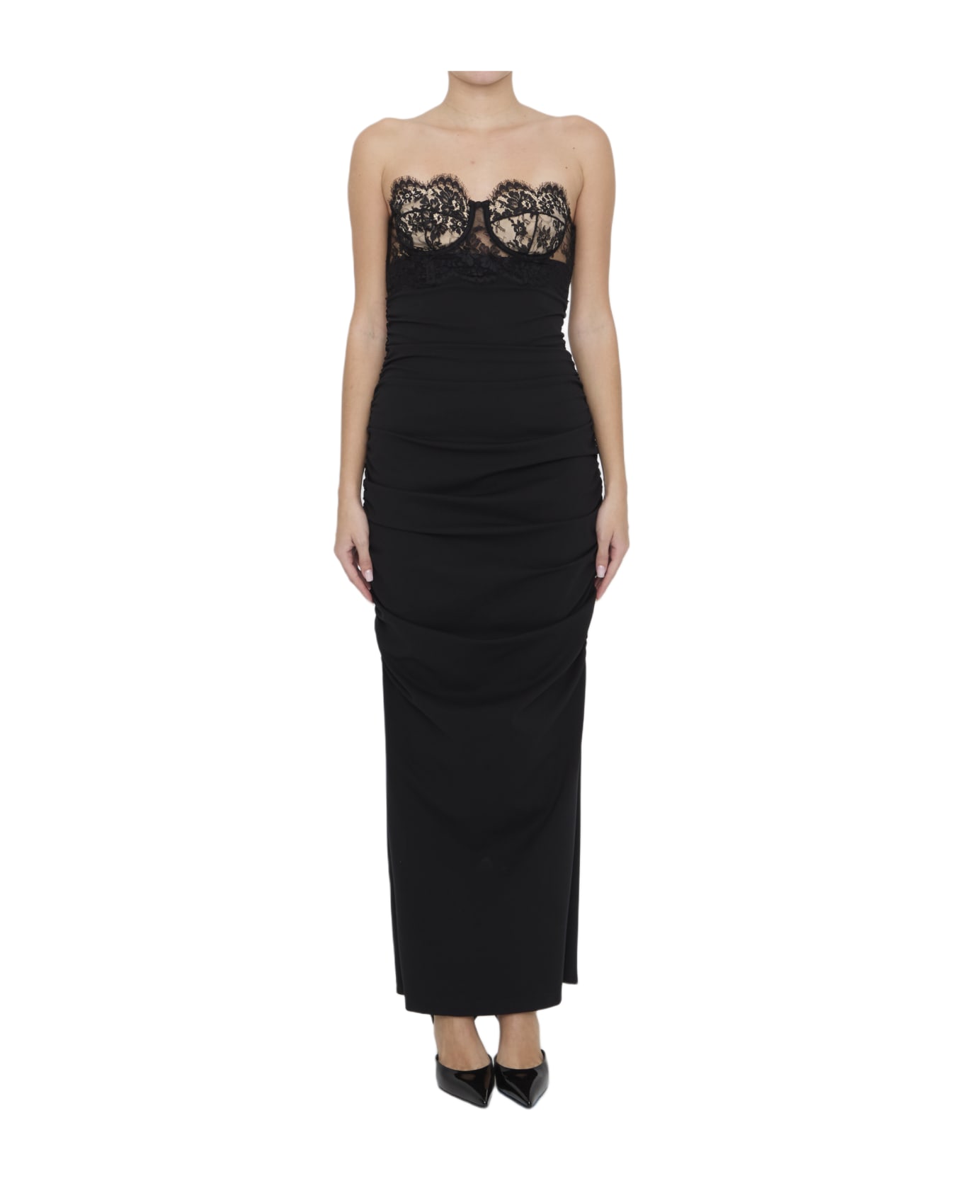 Dolce & Gabbana Long Dress With Corset - BLACK