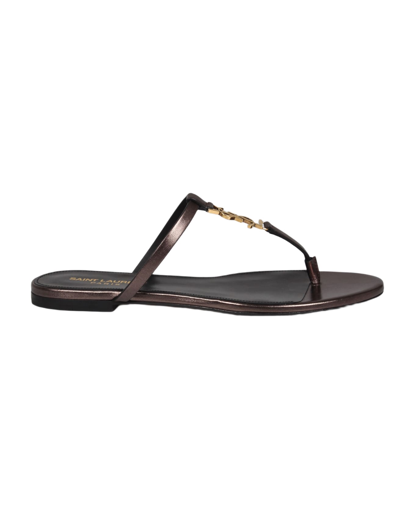 Saint Laurent Cassandra Slides Sandals - Metallic
