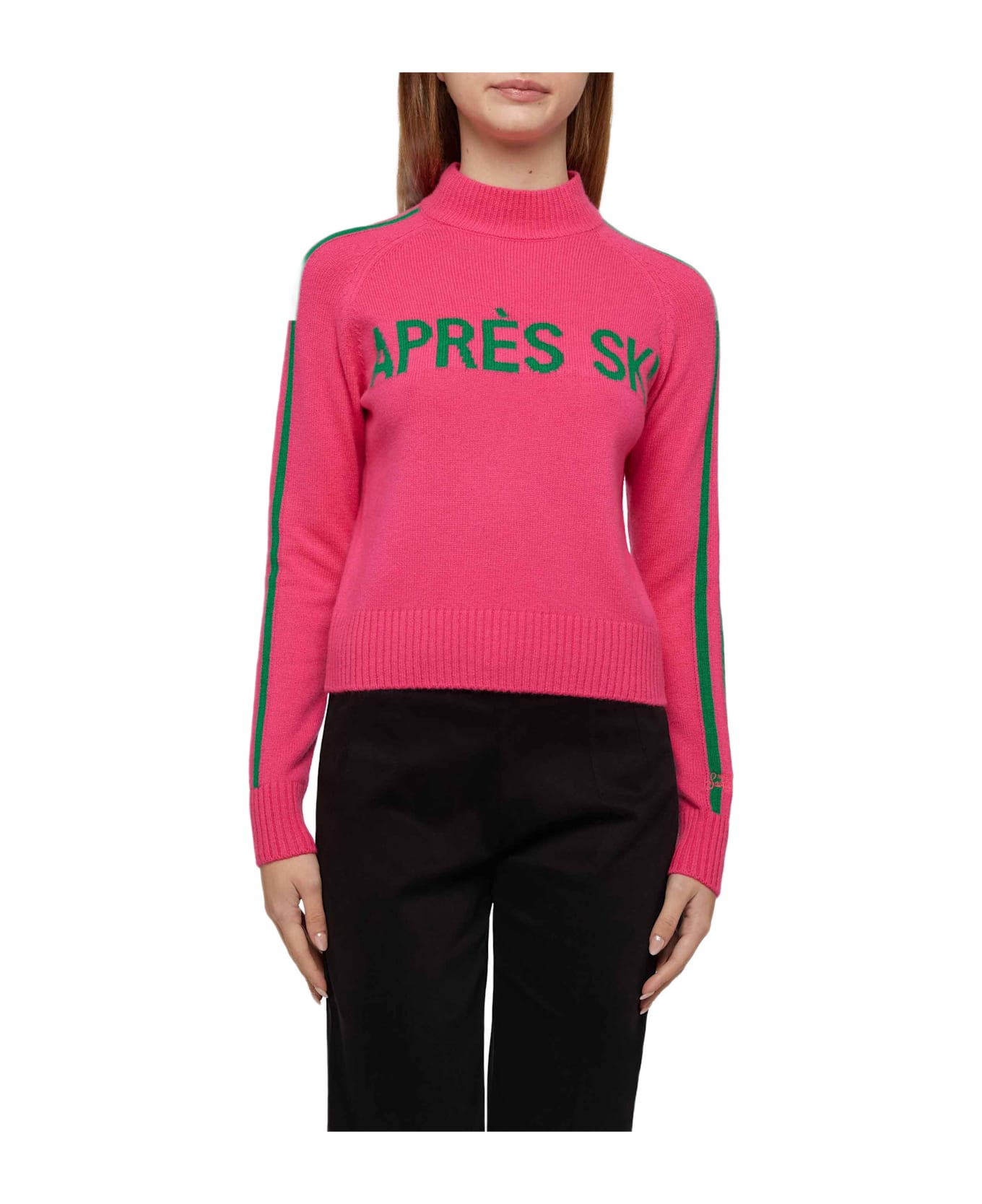 MC2 Saint Barth Woman Half-turtleneck Sweater With Apres Ski Embroidery - PINK