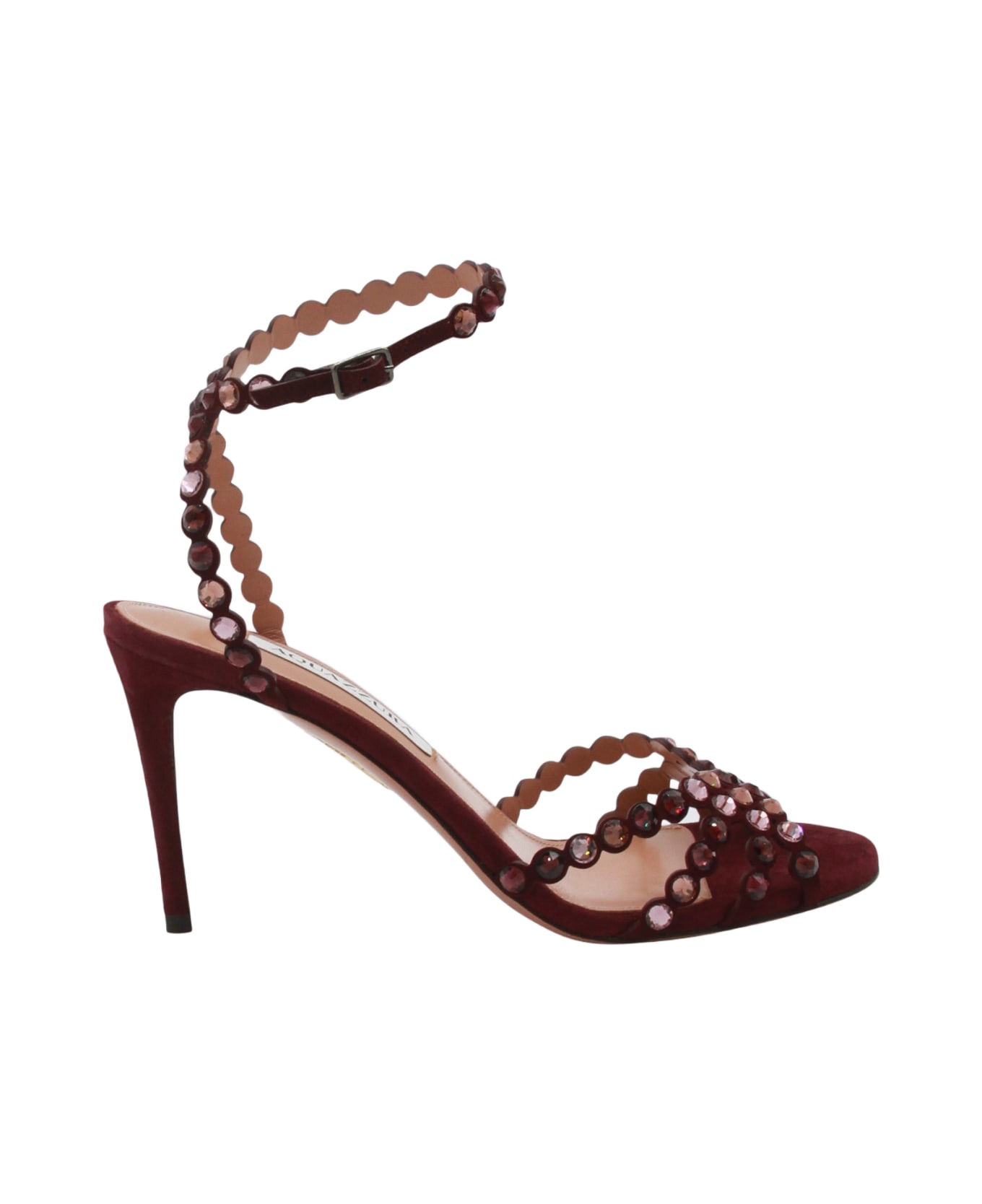 Aquazzura Dark Red Leather Tequila 85 Sandal - BLACKBERRY