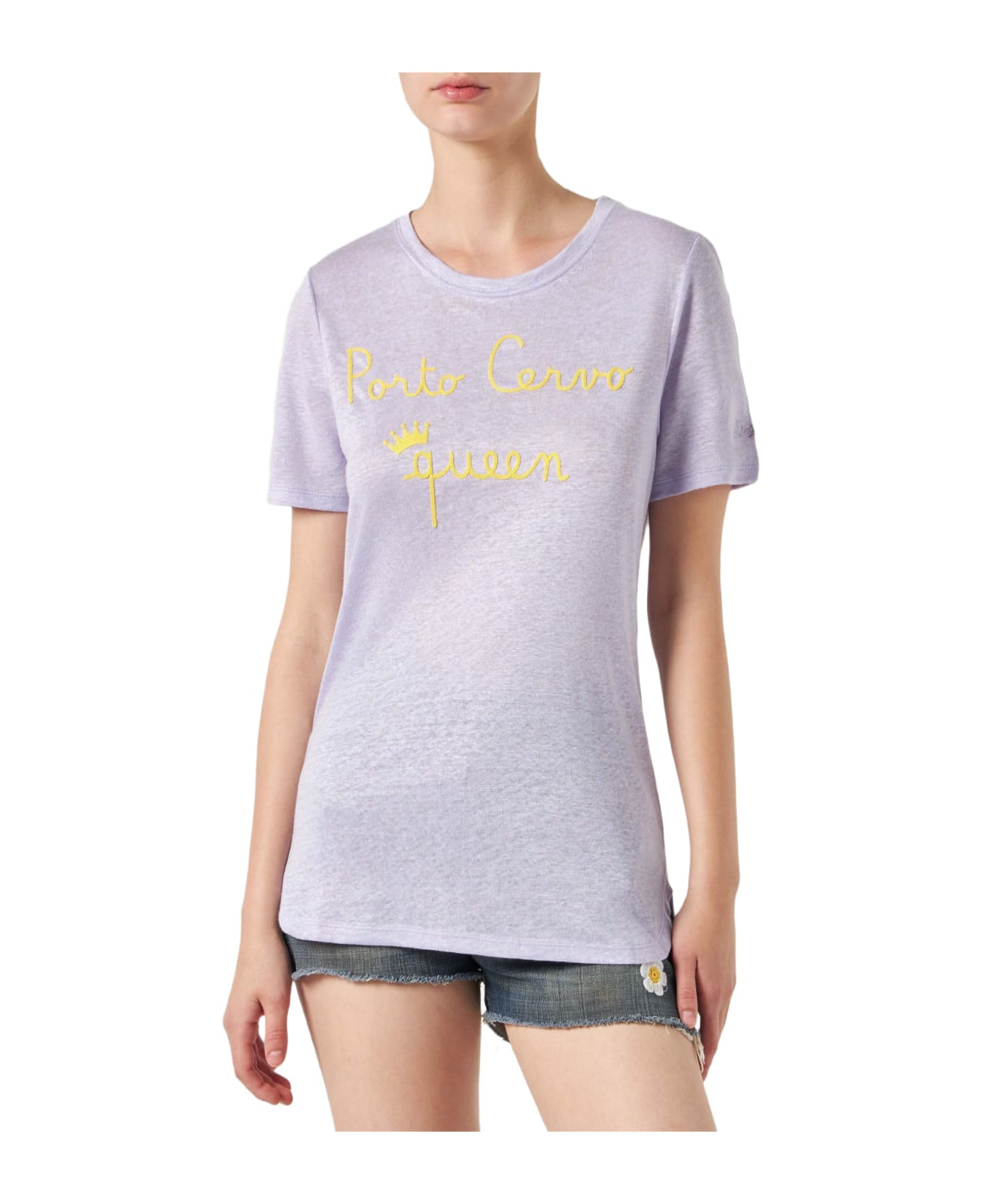 MC2 Saint Barth Linen T-shirt With Porto Cervo Queen Embroidery - PURPLE