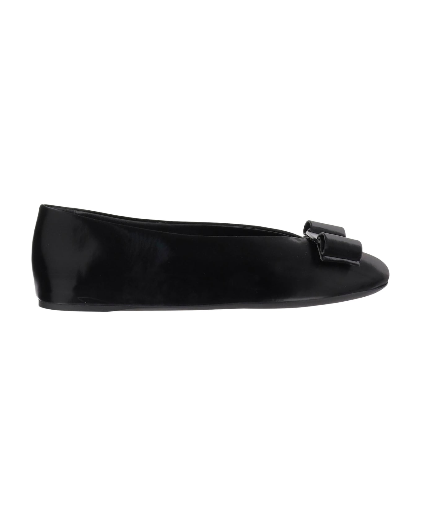 Ferragamo Leather Bow Ballerina Flats - Black