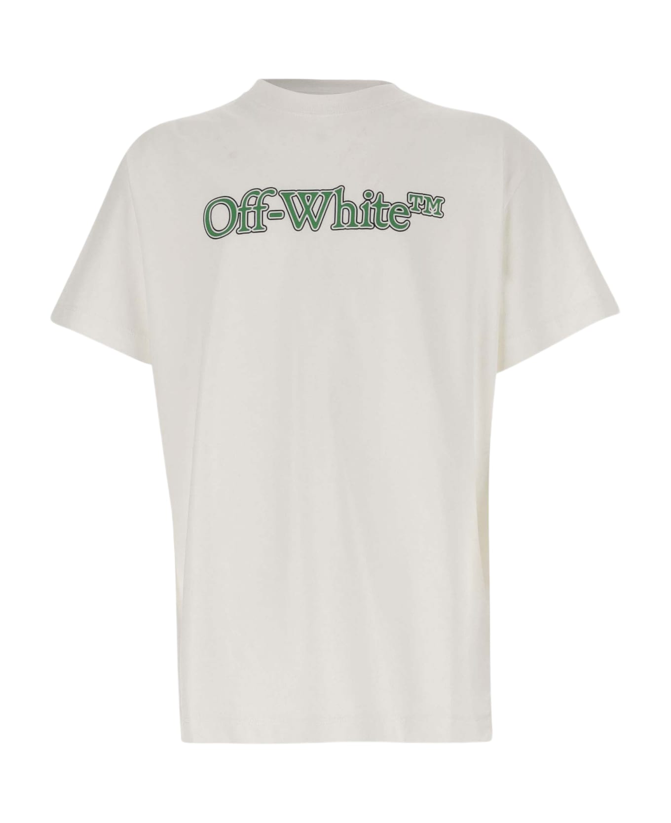 Off-White Cotton T-shirt With Logo - Green