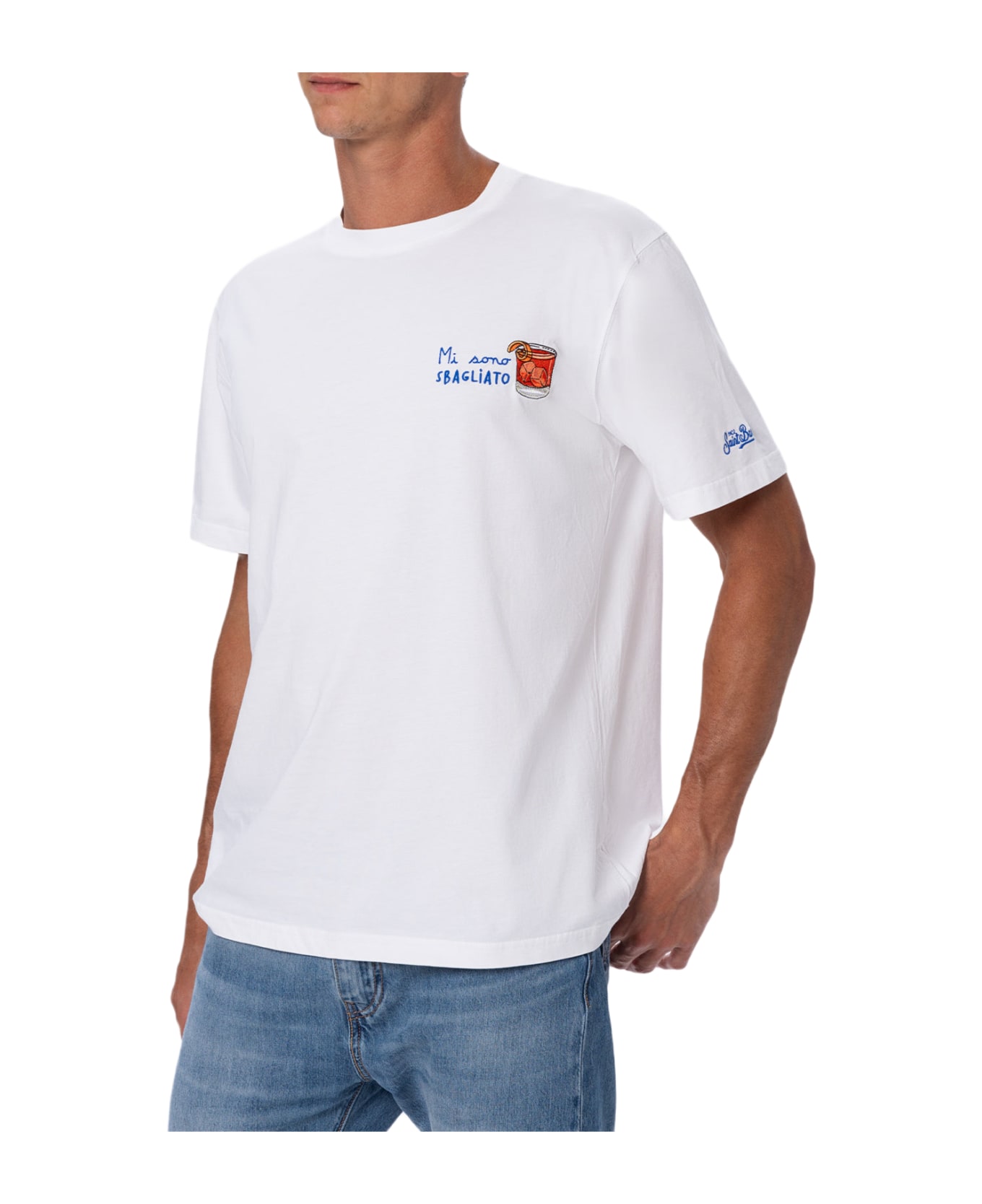 MC2 Saint Barth Man Classic Fit Cotton Jersey T-shirt Portofino With Mi Sono Sbagliato Embroidery - WHITE