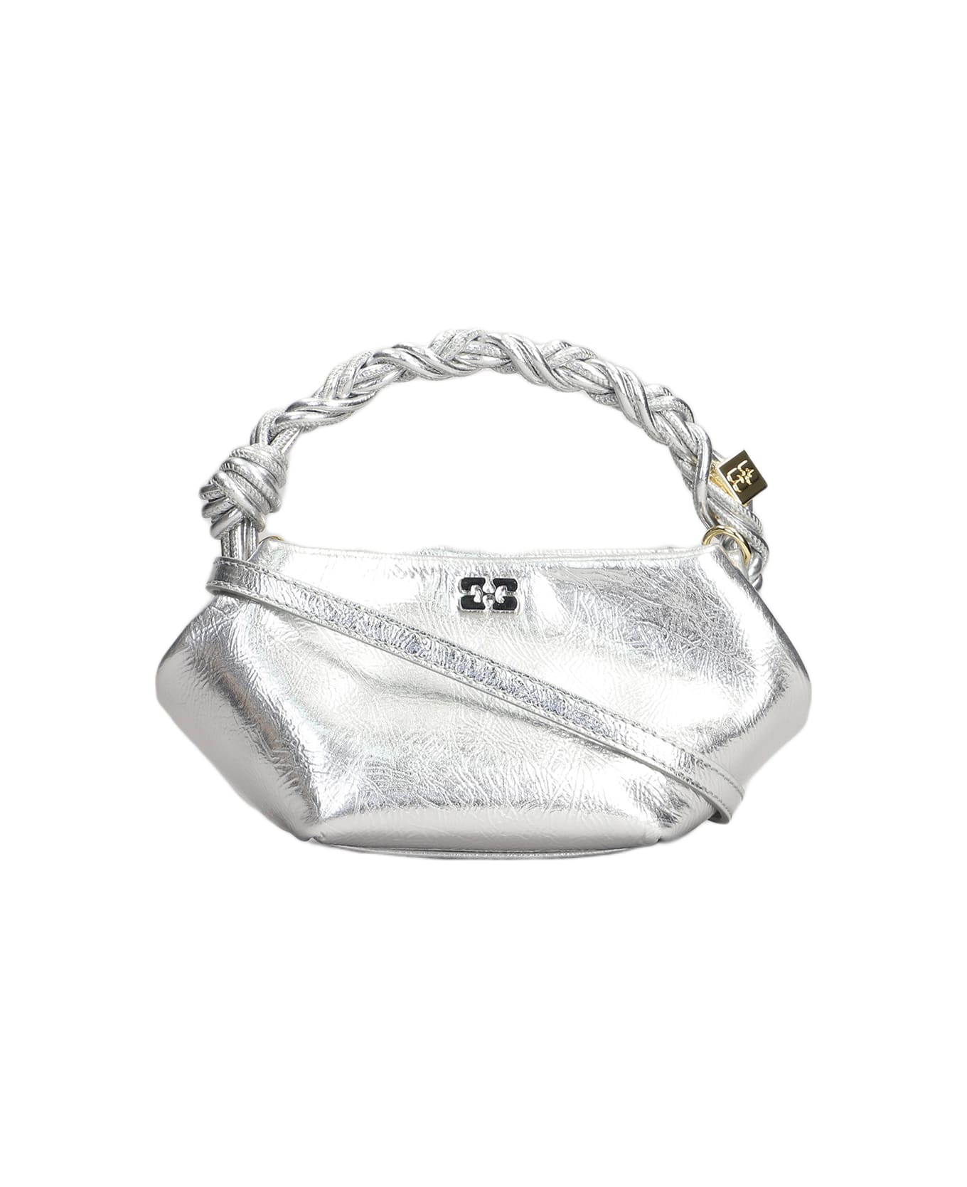 Ganni Hand Bag In Silver Leather - Argento