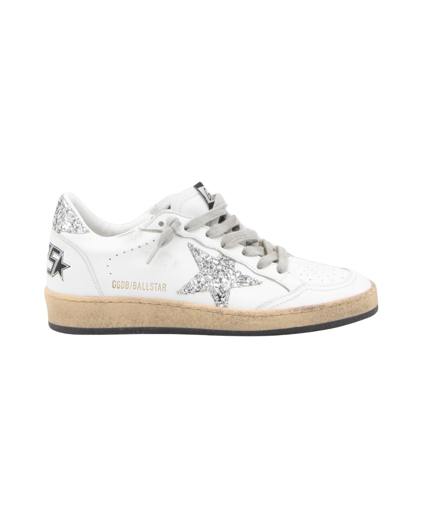 Golden Goose White And Silver Ballstar Sneakers - White