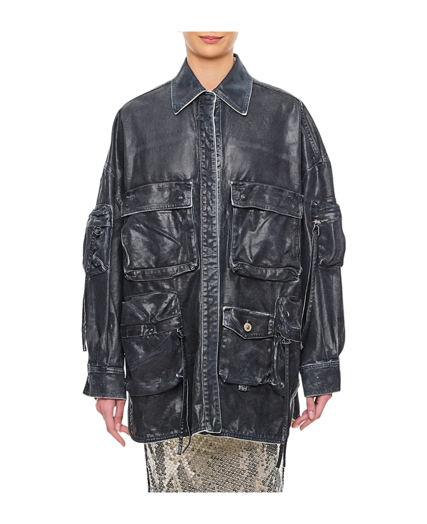 The Attico Mat Coated Canvas Bomber - Blue