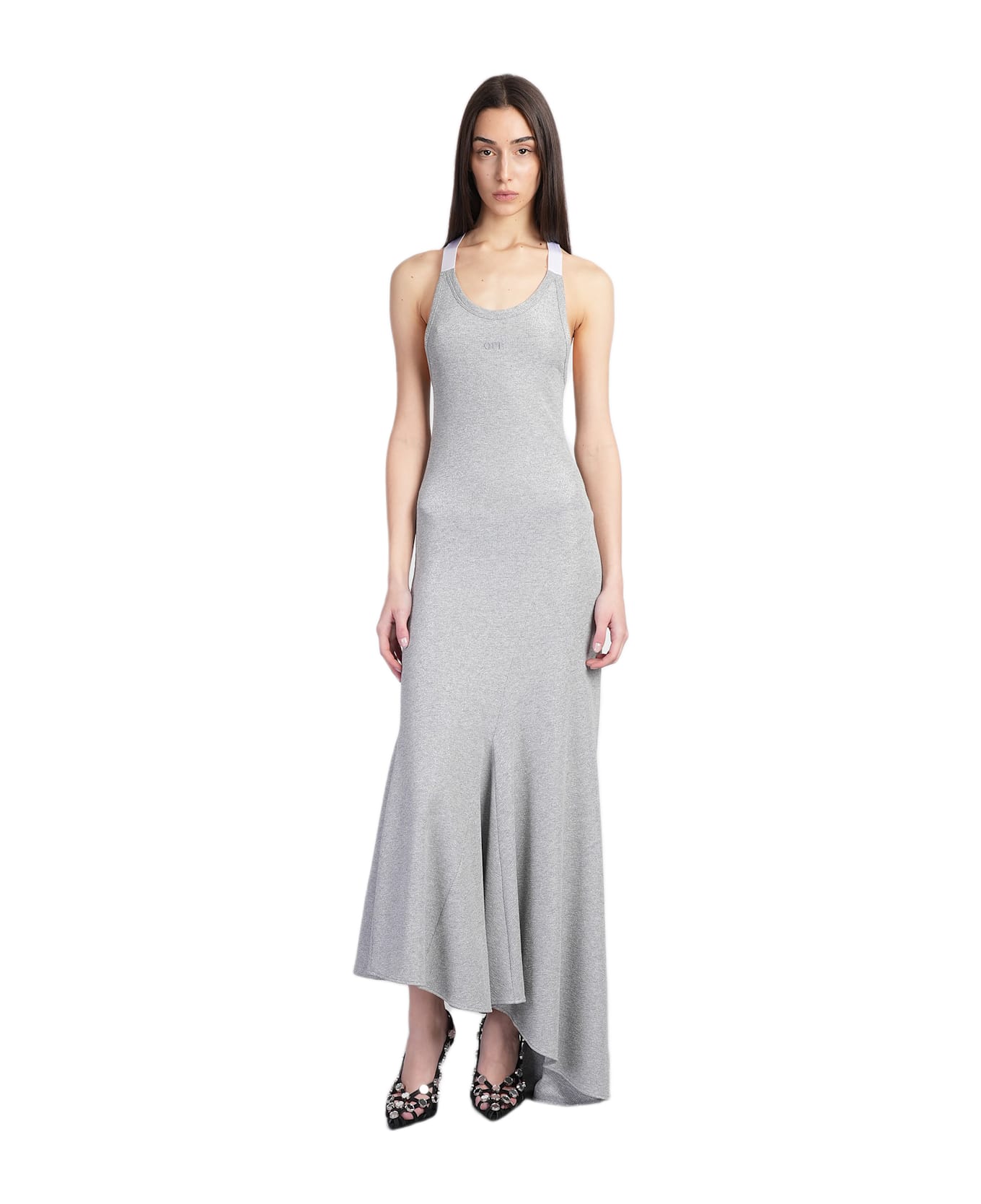 Off-White Dress Woman In Silver Viscose - silver