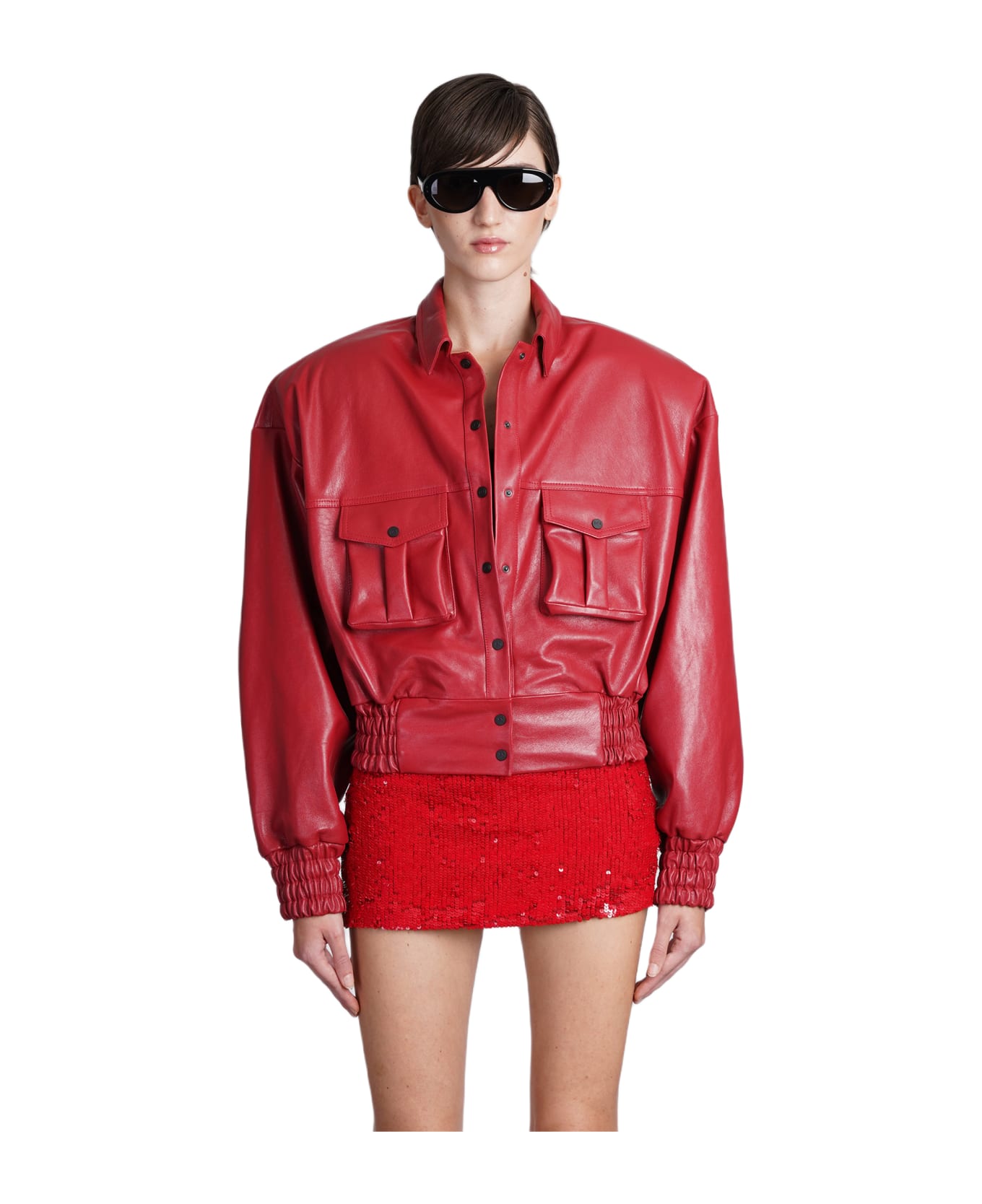 The Mannei Leather Jacket In Red Leather - RED
