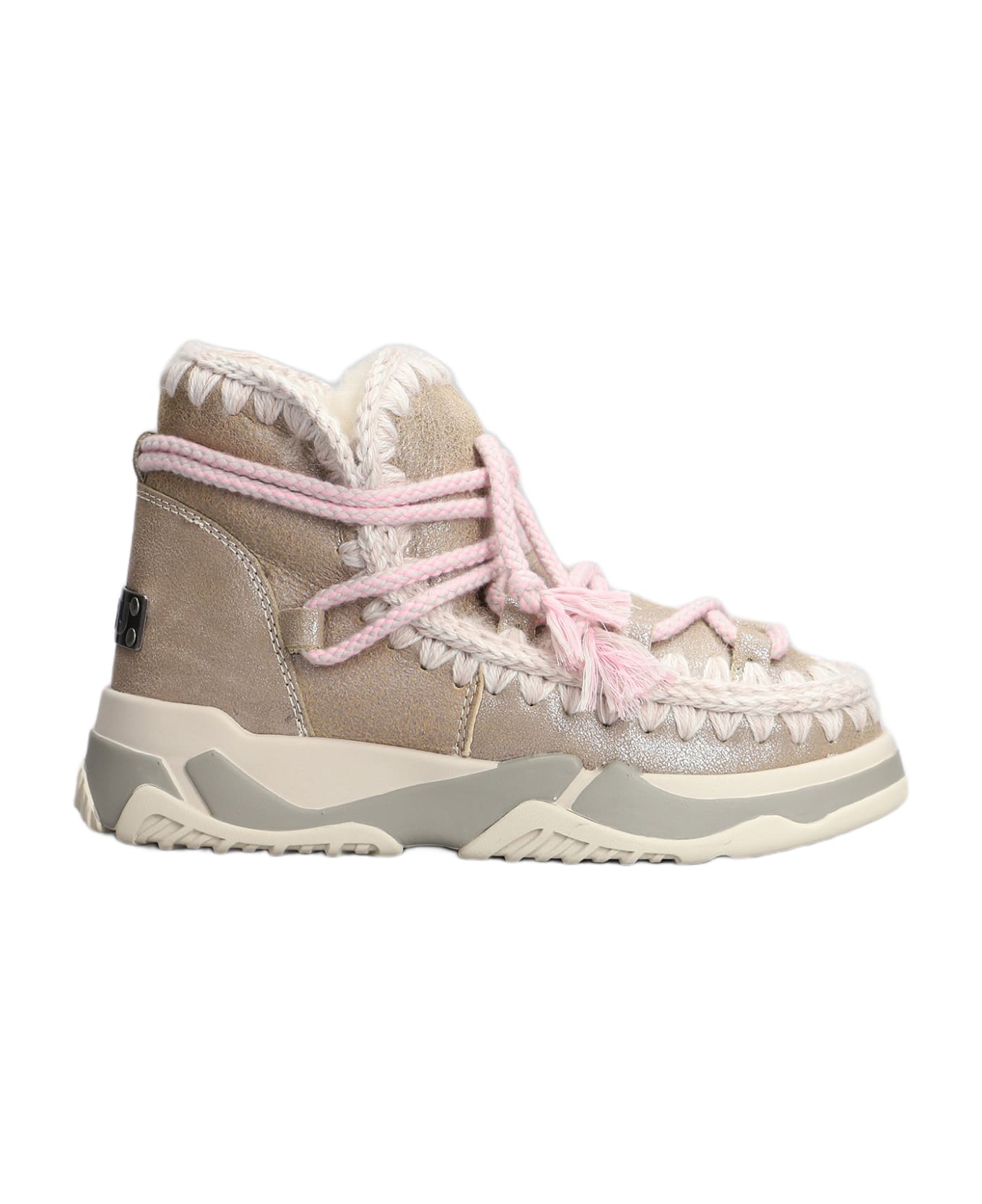Mou Trainer Low Heels Ankle Boots In Beige Leather - Beige