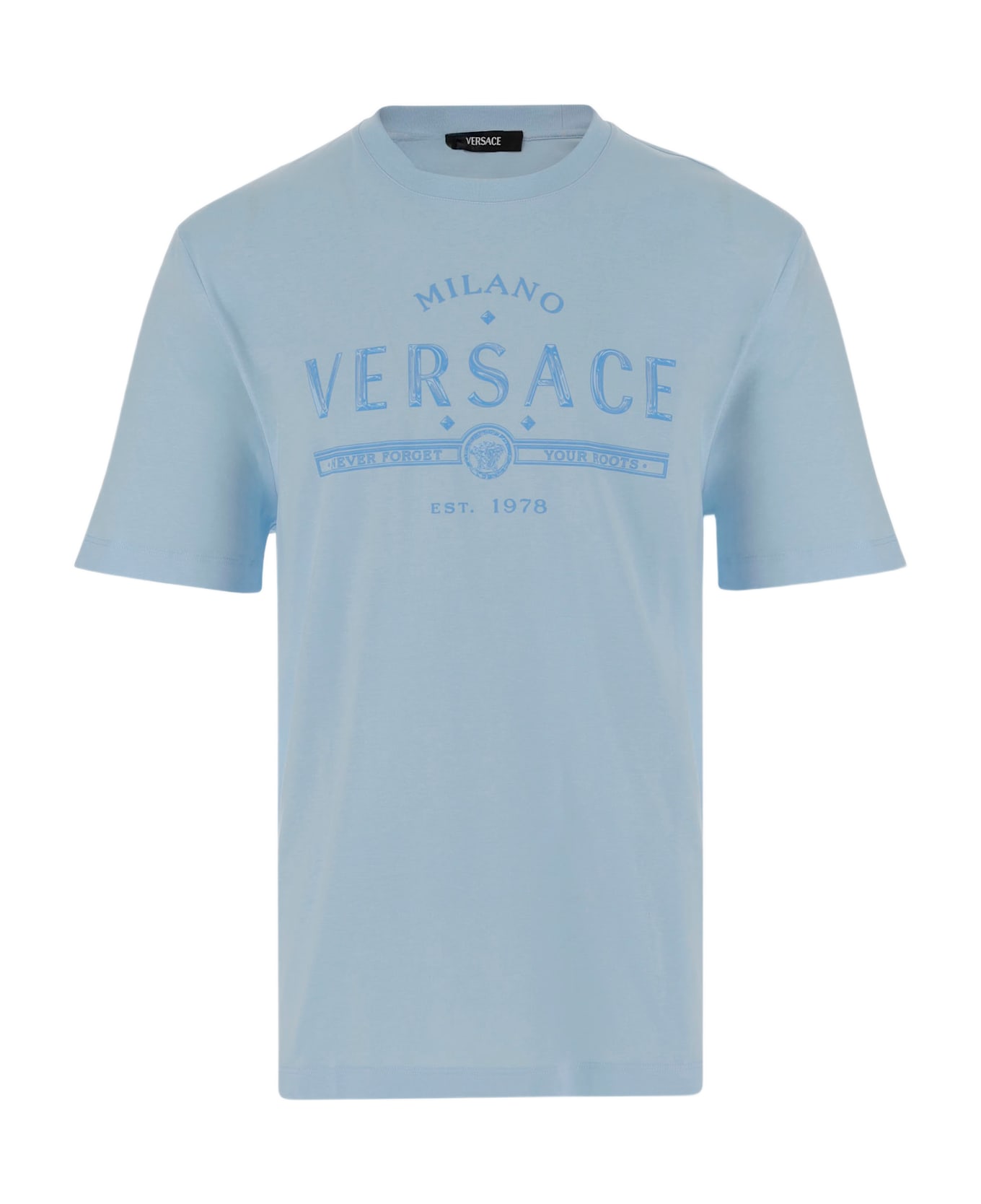 Versace Cotton T-shirt With Logo - Clear Blue