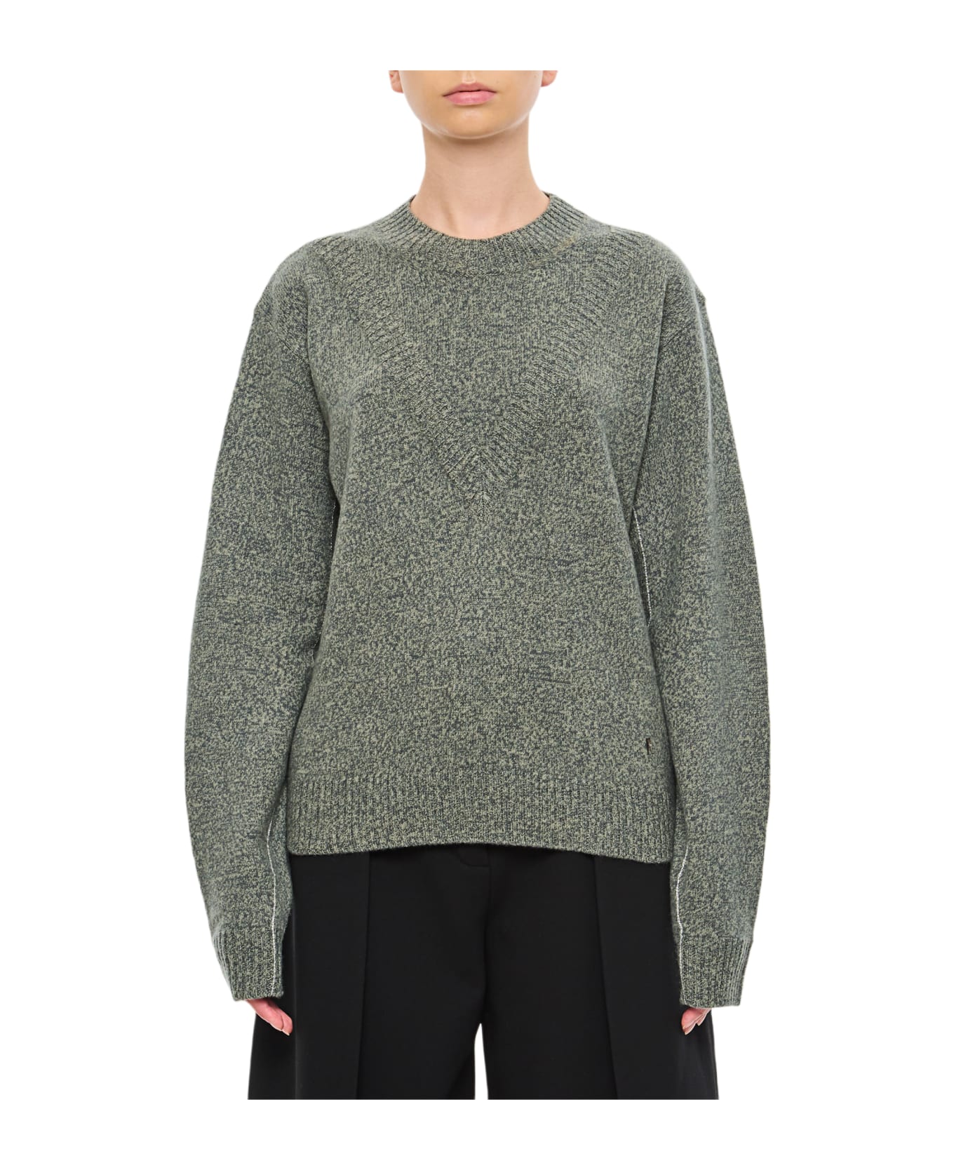 Paco Rabanne Round Neck Wool And Cashmere Pullover - Green