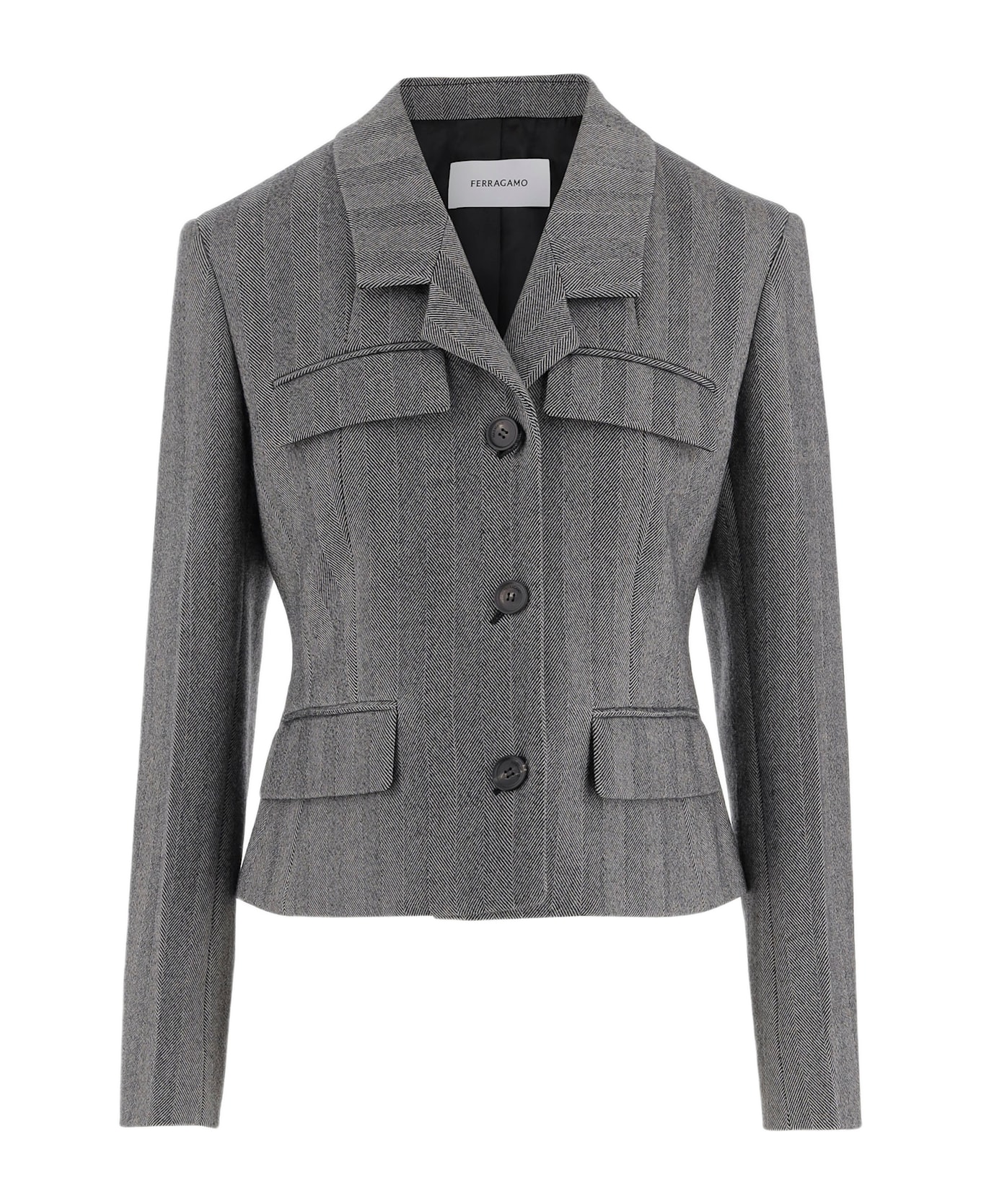 Ferragamo Single-breasted Chevron Blazer - Grey