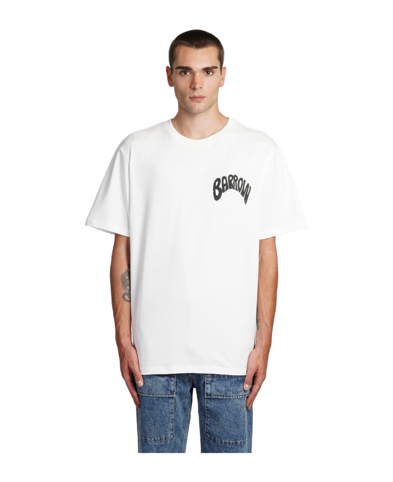Barrow White T-shirt With Logo Print On Front And Back - White