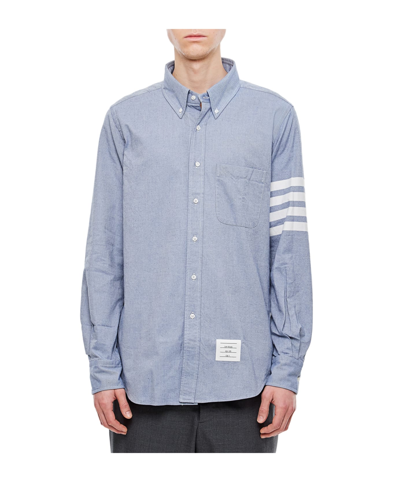 Thom Browne Straight Fit Shirt W/ Tonal 4 Bar In Flannel - Light blue