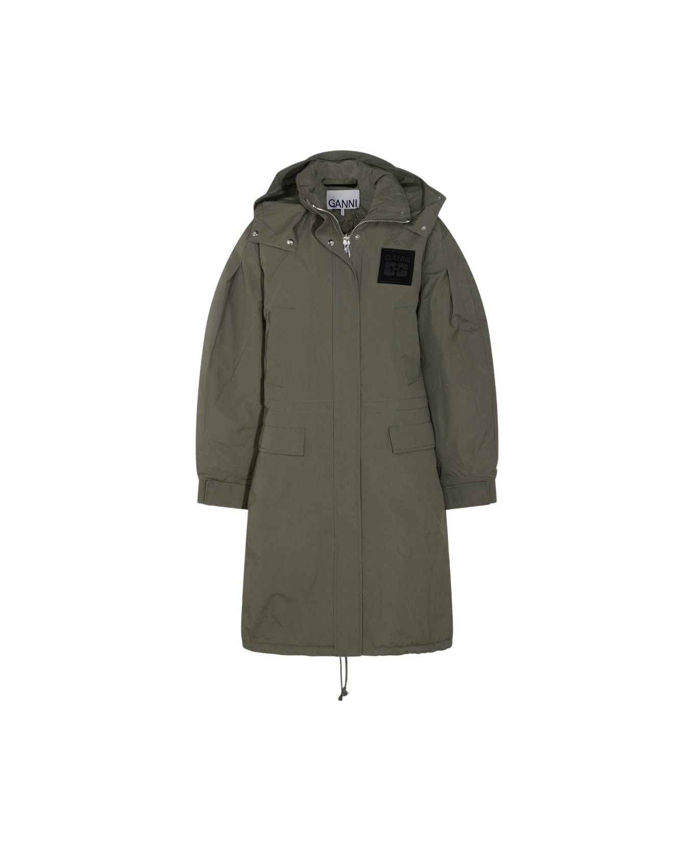 Ganni Military Green Nylon Down Jacket - KALAMATA