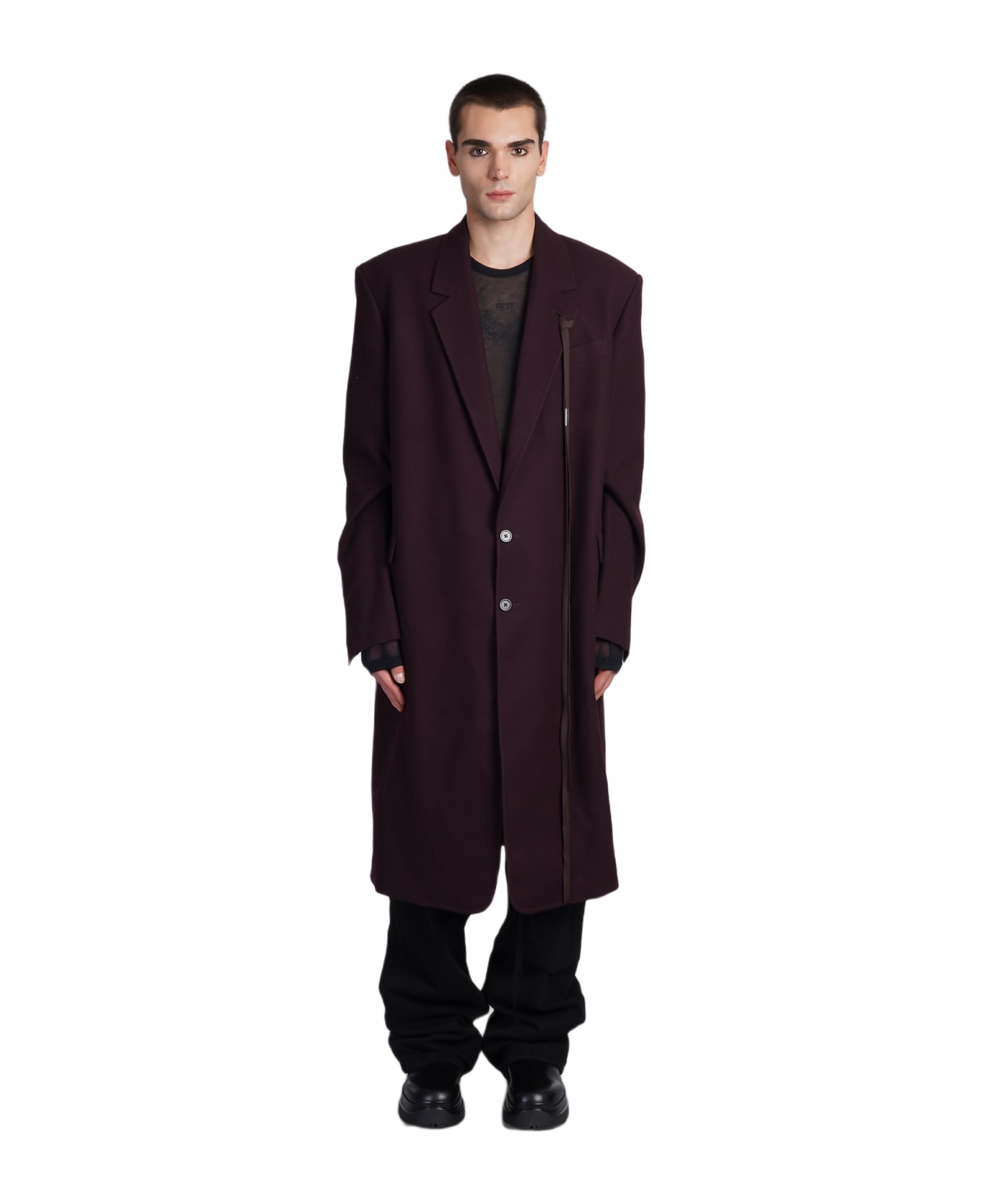Ann Demeulemeester Coat In Bordeaux Wool - bordeaux