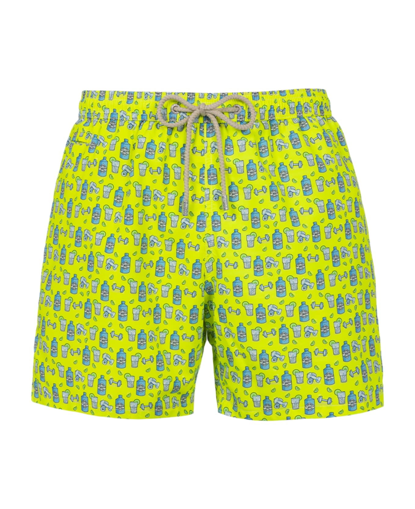 MC2 Saint Barth Man Lightweight Fabric Swim-shorts Lighting Micro Fantasy With Gym And Gin Print - YELLOW