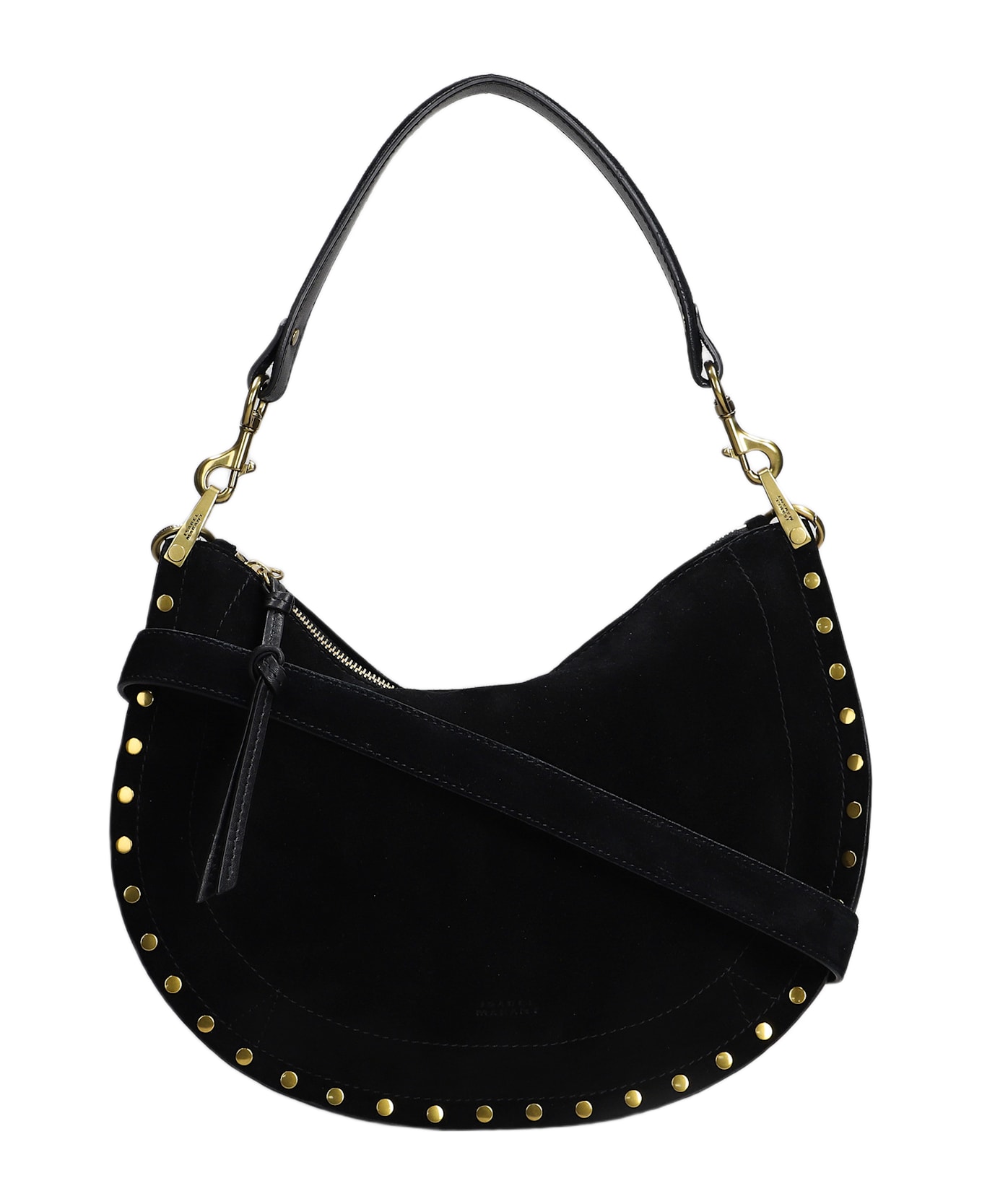 Isabel Marant Oskan Soft Zip Shoulder Bag In Black Suede And Leather - BLACK