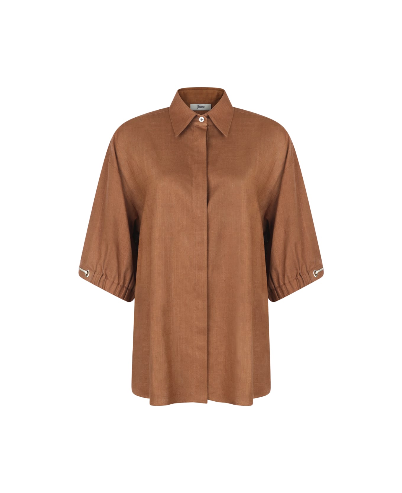 Herno Brown Viscose And Linen Blend Shirt - Brown