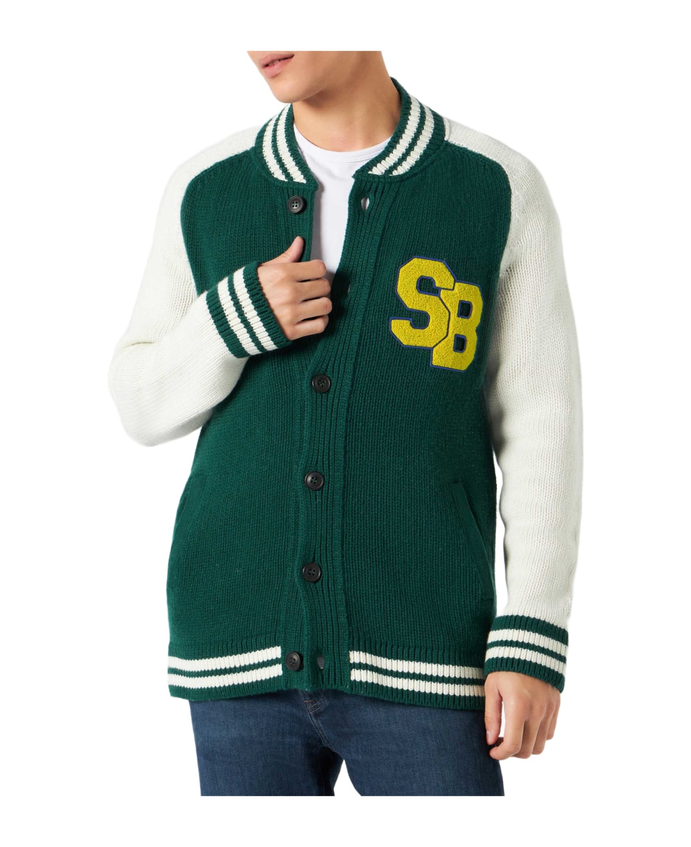 MC2 Saint Barth Green Knit Bomber College Style - GREEN