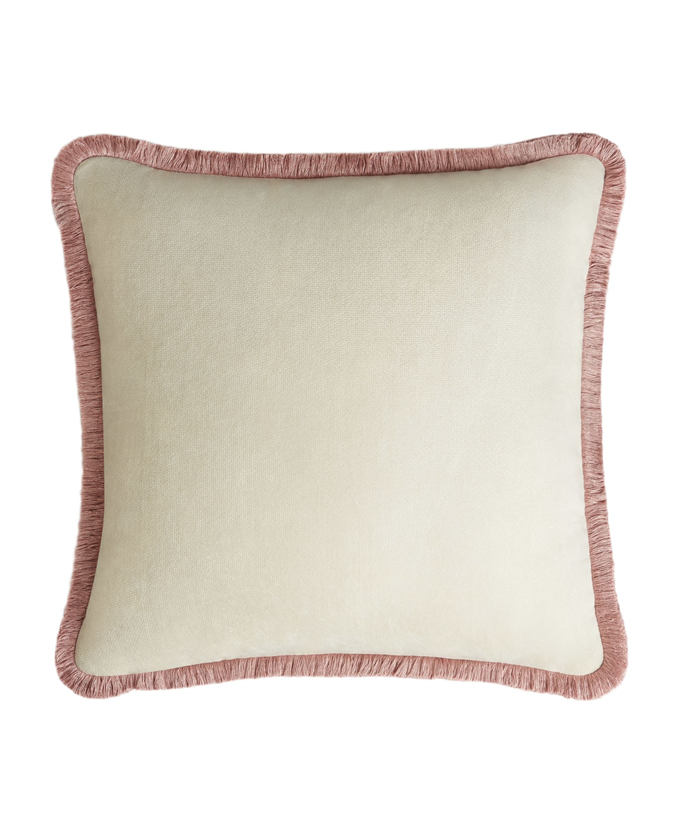 Lo Decor Happy Pillow Dirty White Velvet Pink Fringes - dirty white / pink