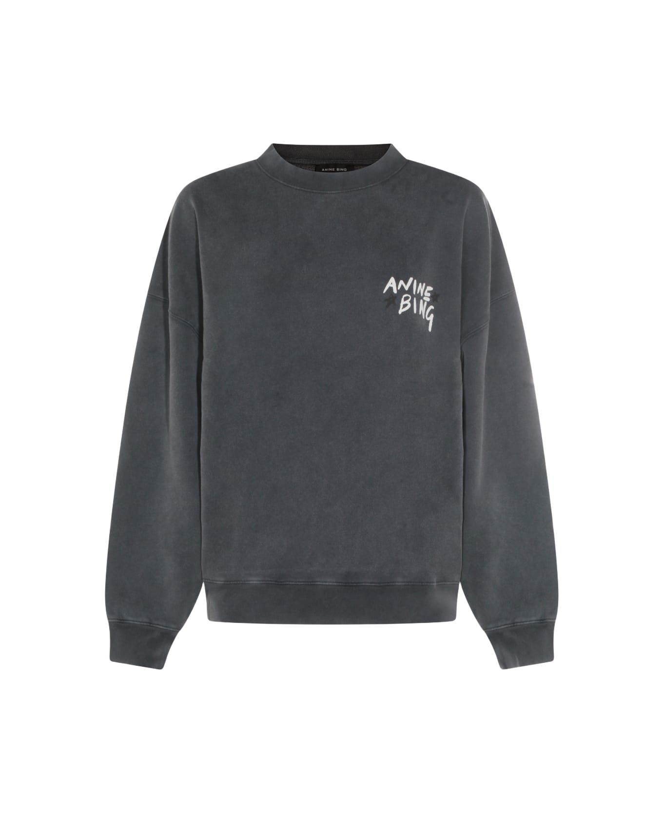 Anine Bing Washed Black Cotton Miles Sweatshirt - WASHED BLACK