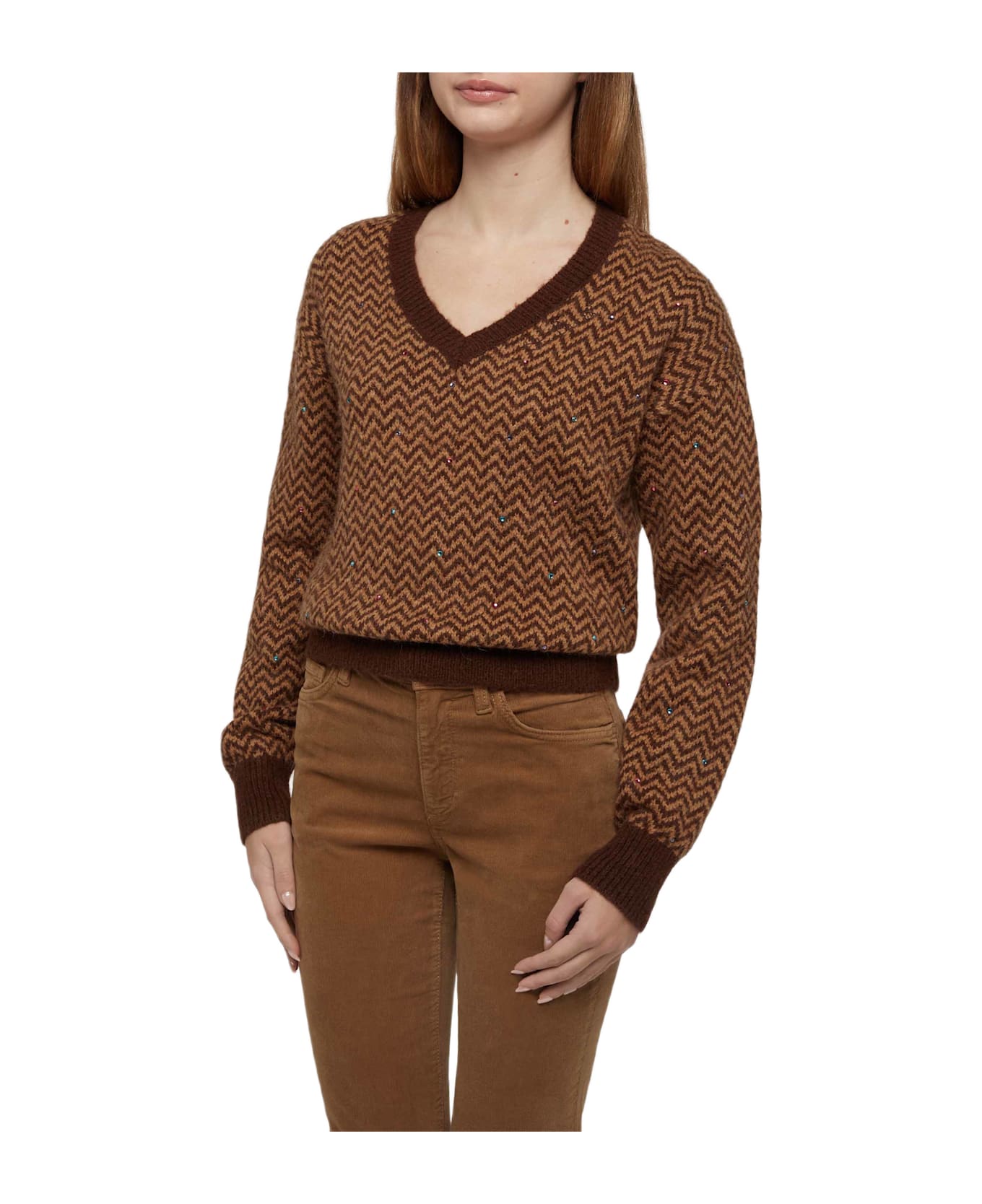 MC2 Saint Barth Woman Cropped Sweater With Argyle Pattern - BROWN
