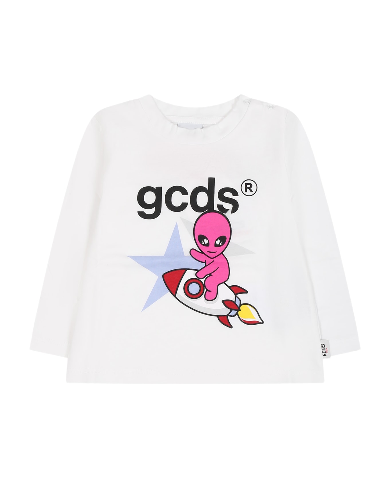 GCDS Mini White T-shirt For Baby Boy With Alien Print And Logo - White
