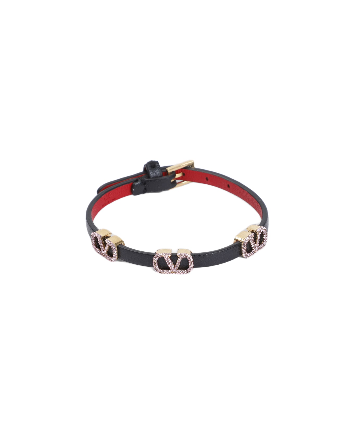 Valentino Garavani Leather Bracelet - Sm Nero Rouge Pur