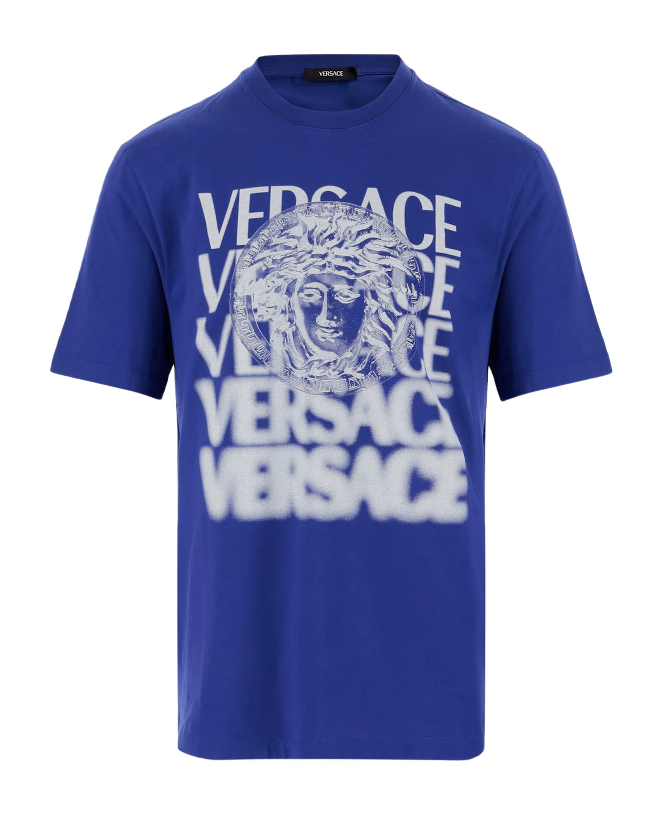 Versace Cotton T-shirt With Logo - Blue
