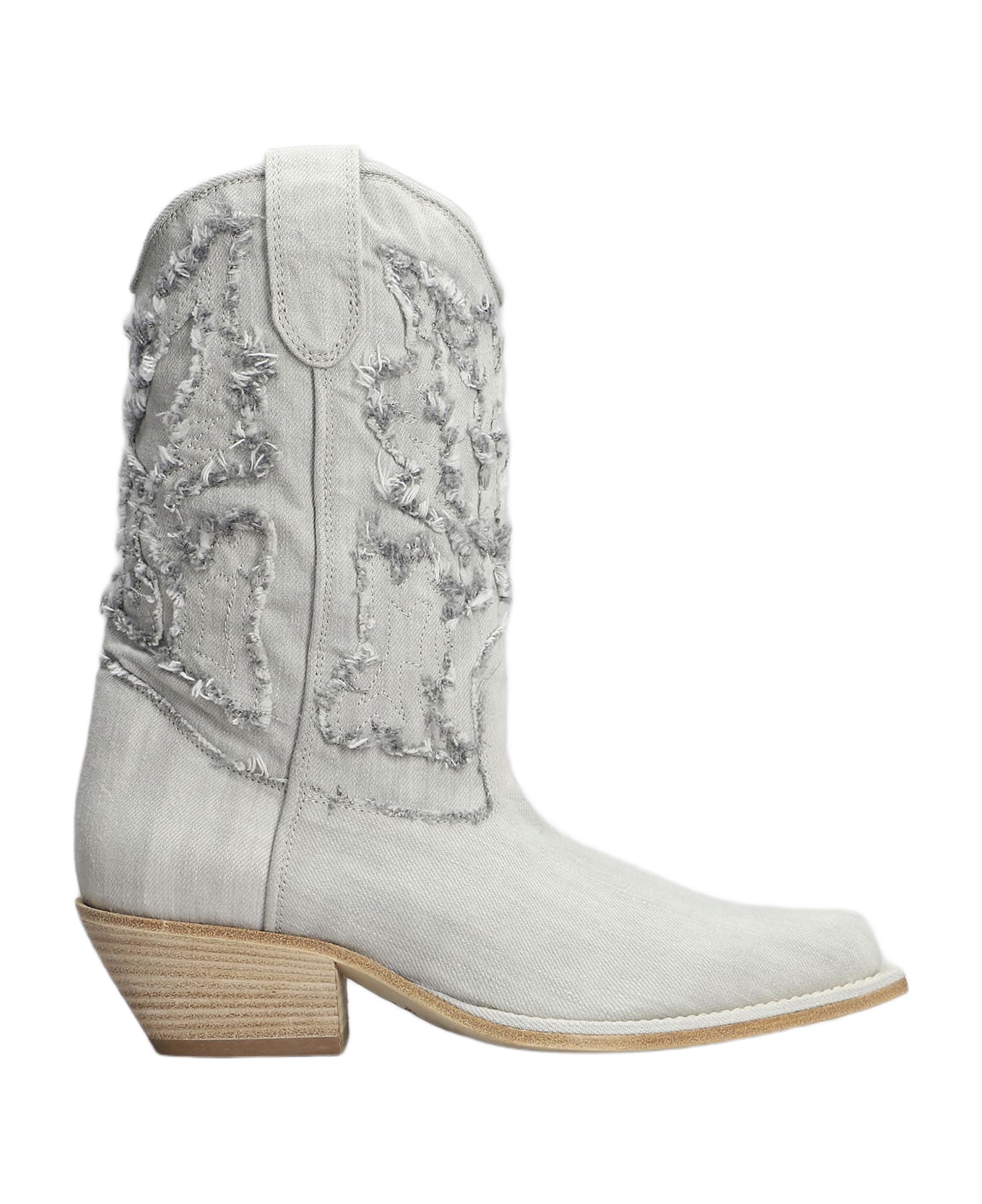 Vic Matié Denim 305 Texan Ankle Boots In Grey Fabric - grey