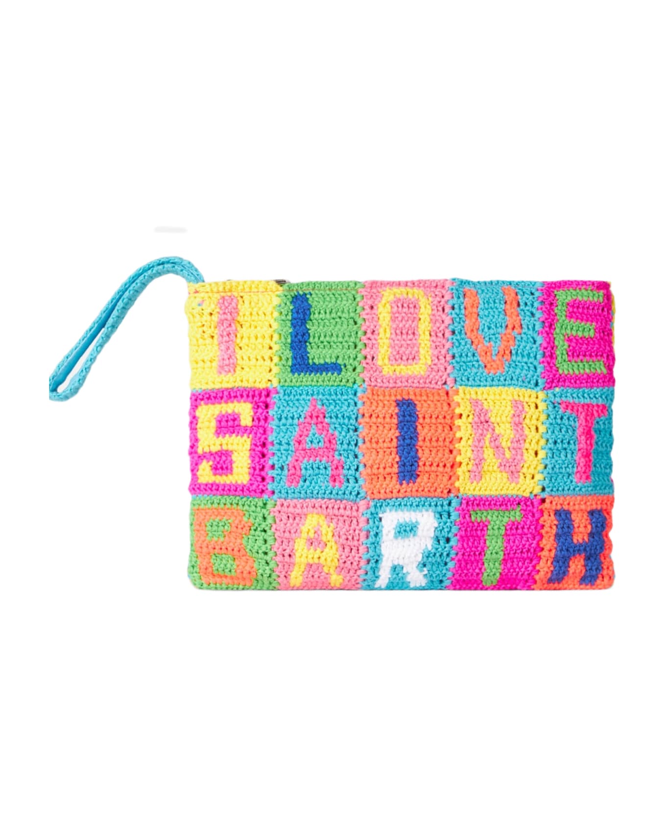 MC2 Saint Barth Parisienne Crochet Pouch Bag With I Love Saint Barth Writing - MULTICOLOR